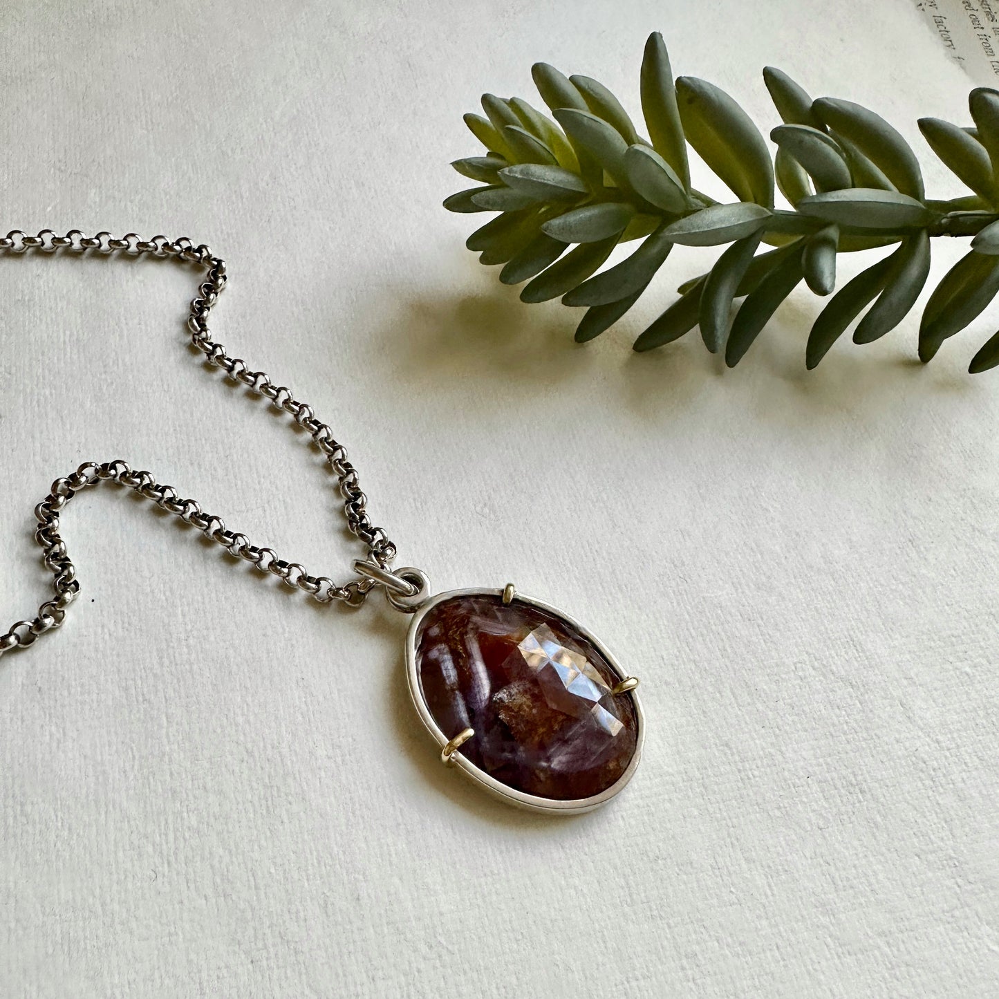 Ruby Star Sapphire Necklace - Sterling & 18k