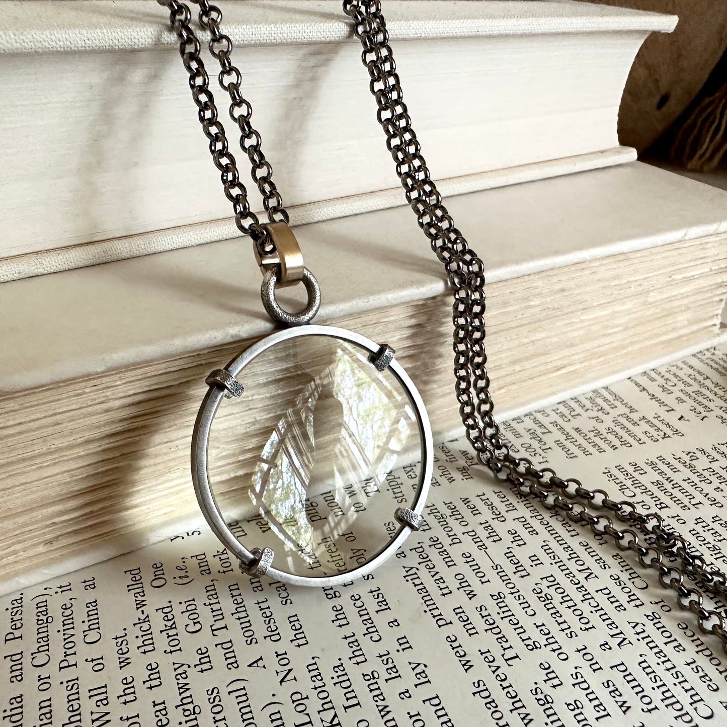 5x Magnifying Glass Monocle Necklace - Sterling Silver - Small 1.5" Lens