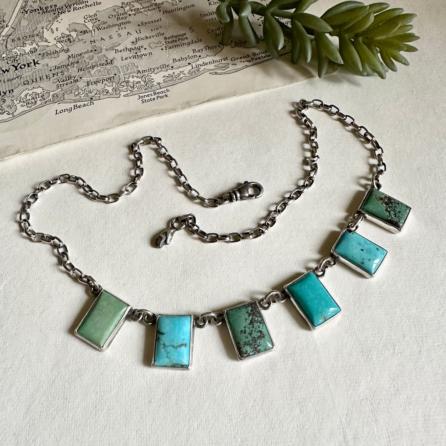 Prayer Flag Necklace - Sterling & Kingman Turquoise
