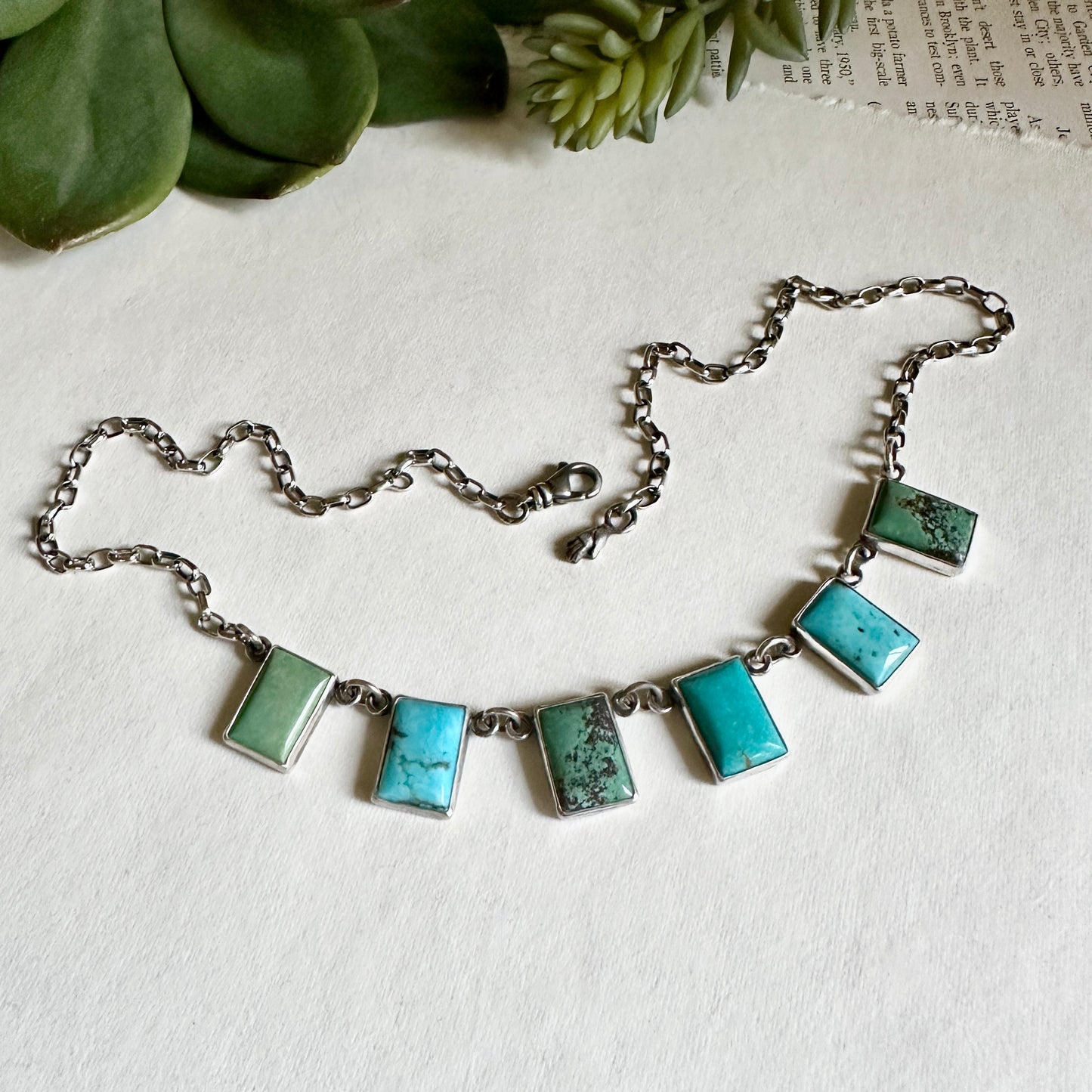 Prayer Flag Necklace - Sterling & Kingman Turquoise