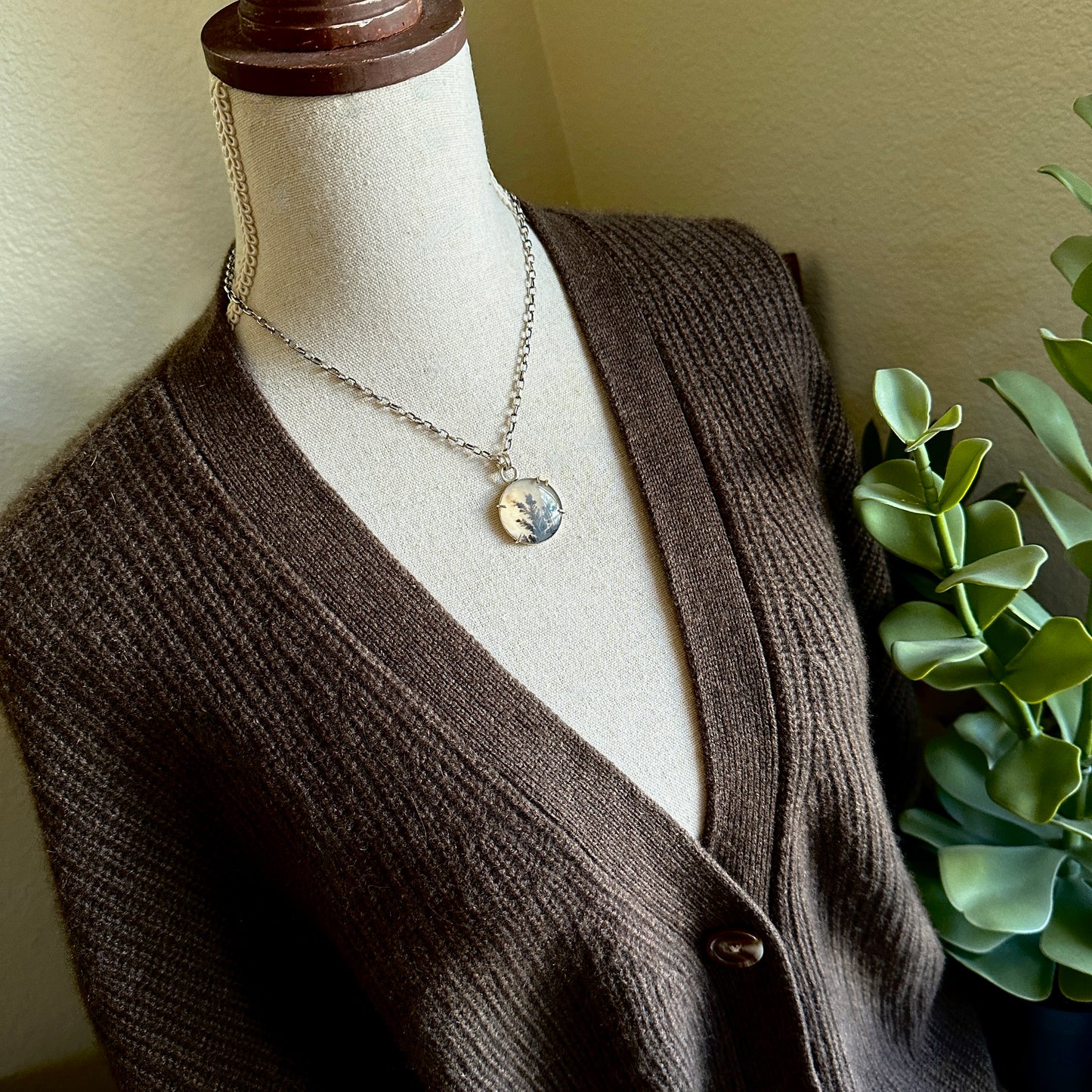 Dendritic Agate Doublet Necklace - Sterling & 18k