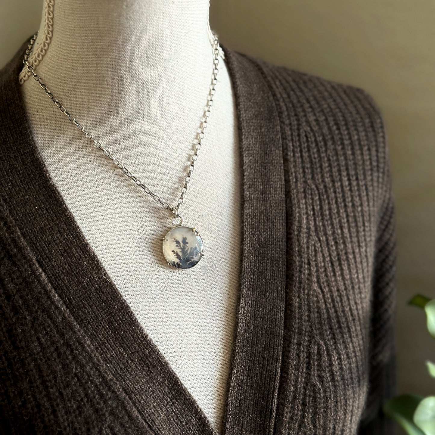 Dendritic Agate Doublet Necklace - Sterling & 18k