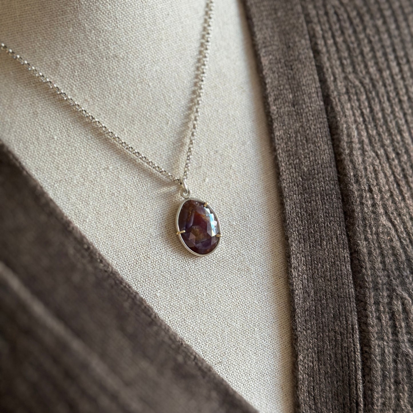 Ruby Star Sapphire Necklace - Sterling & 18k