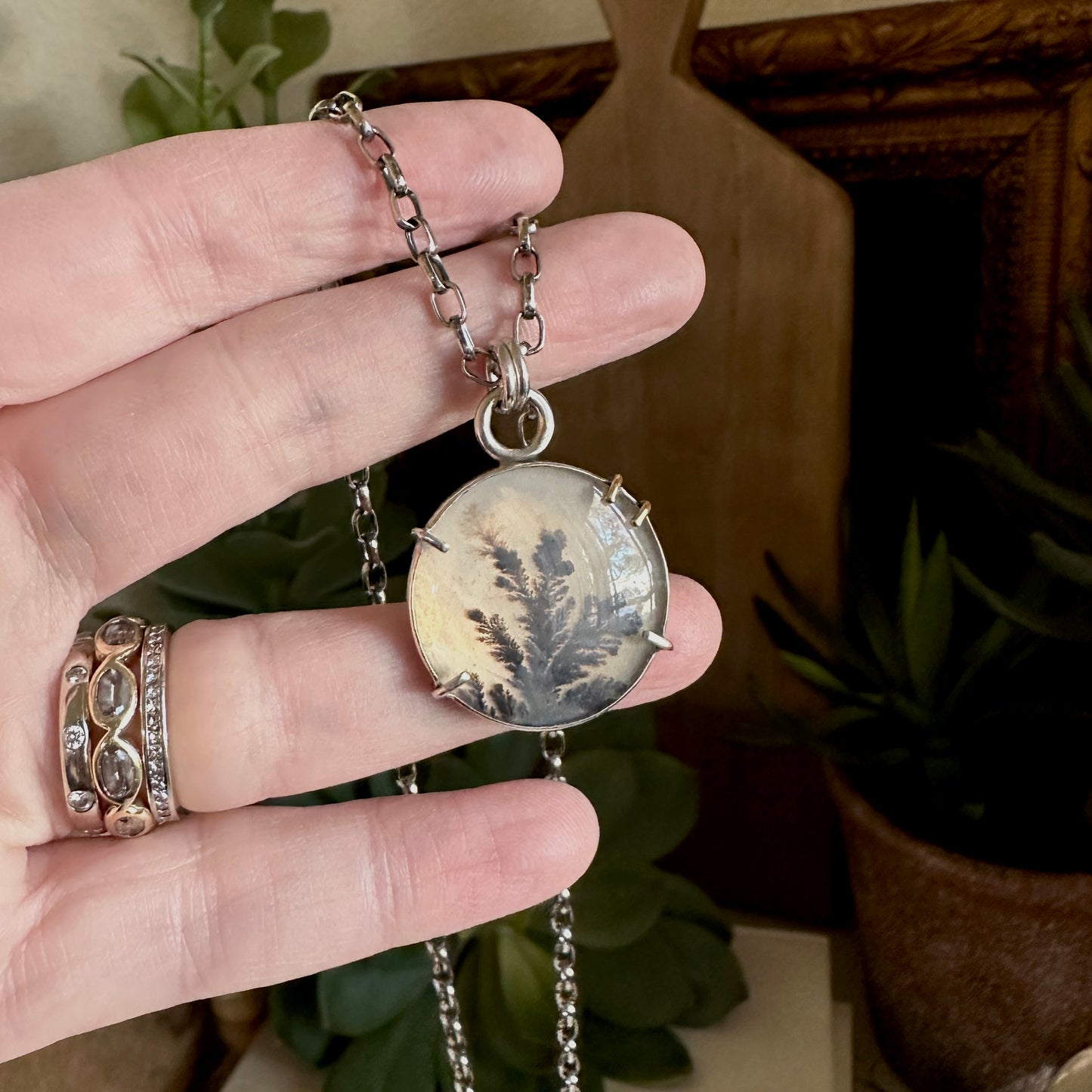 Dendritic Agate Doublet Necklace - Sterling & 18k