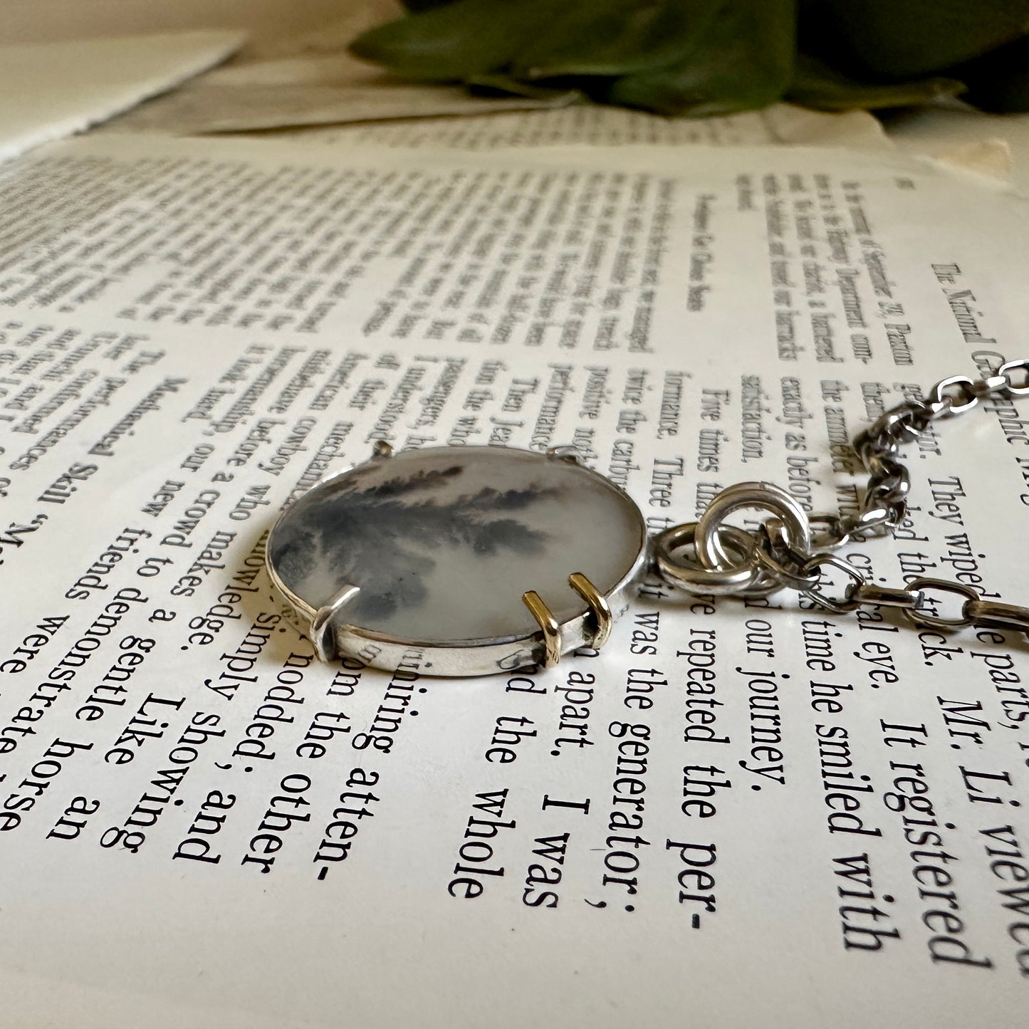 Dendritic Agate Doublet Necklace - Sterling & 18k