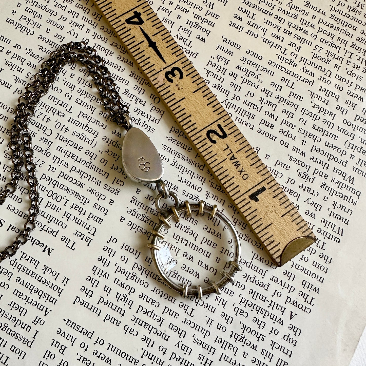 5x Magnifying Glass Monocle Necklace - Sterling w/ Brass & Turquoise - Mini 1" Lens