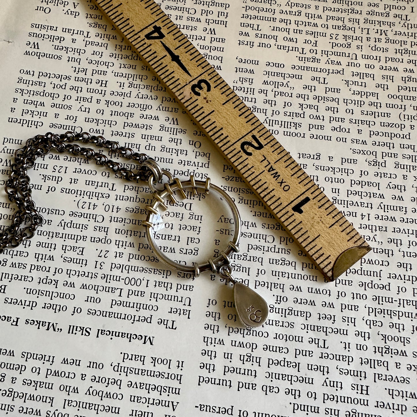 5x Magnifying Glass Monocle Necklace - Sterling w/ Brass & Turquoise - Mini 1" Lens