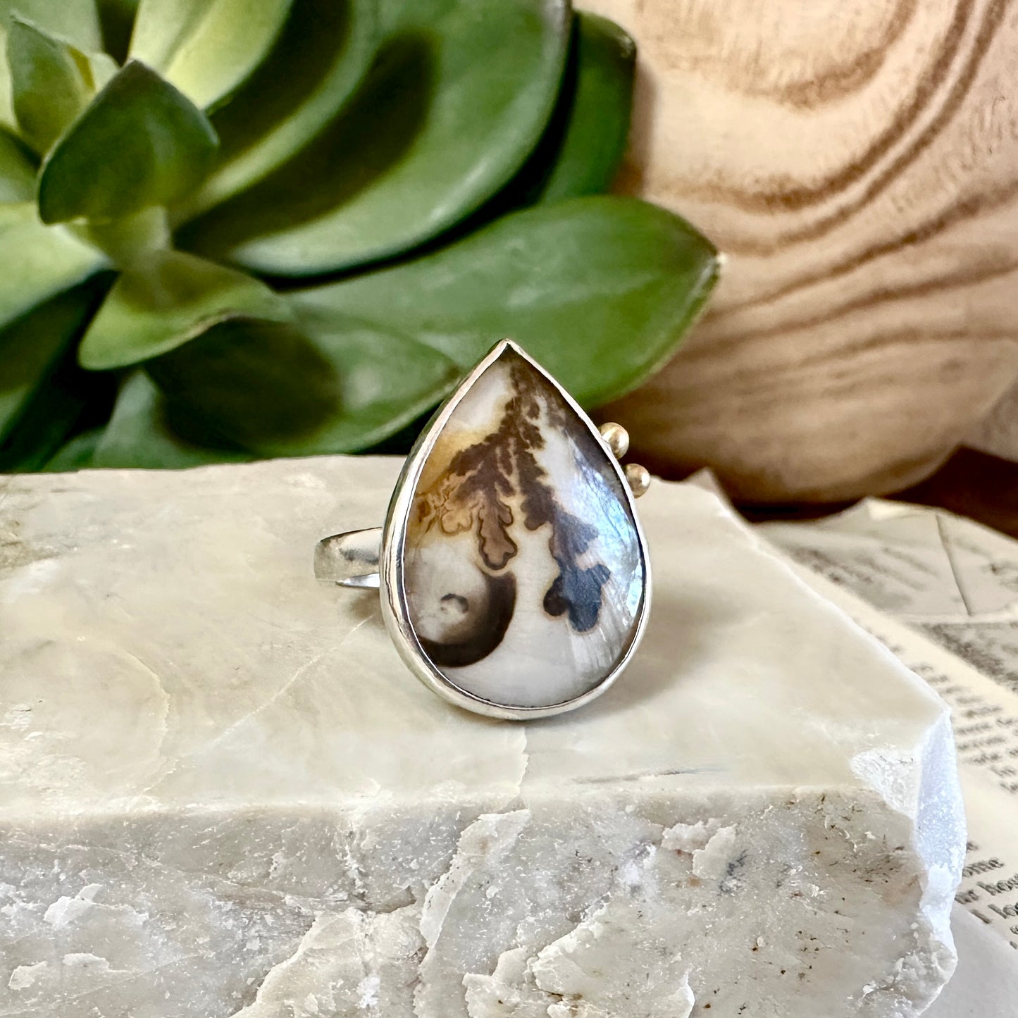 Dendritic Agate Doublet Ring - Sterling & 18K - Sz 7