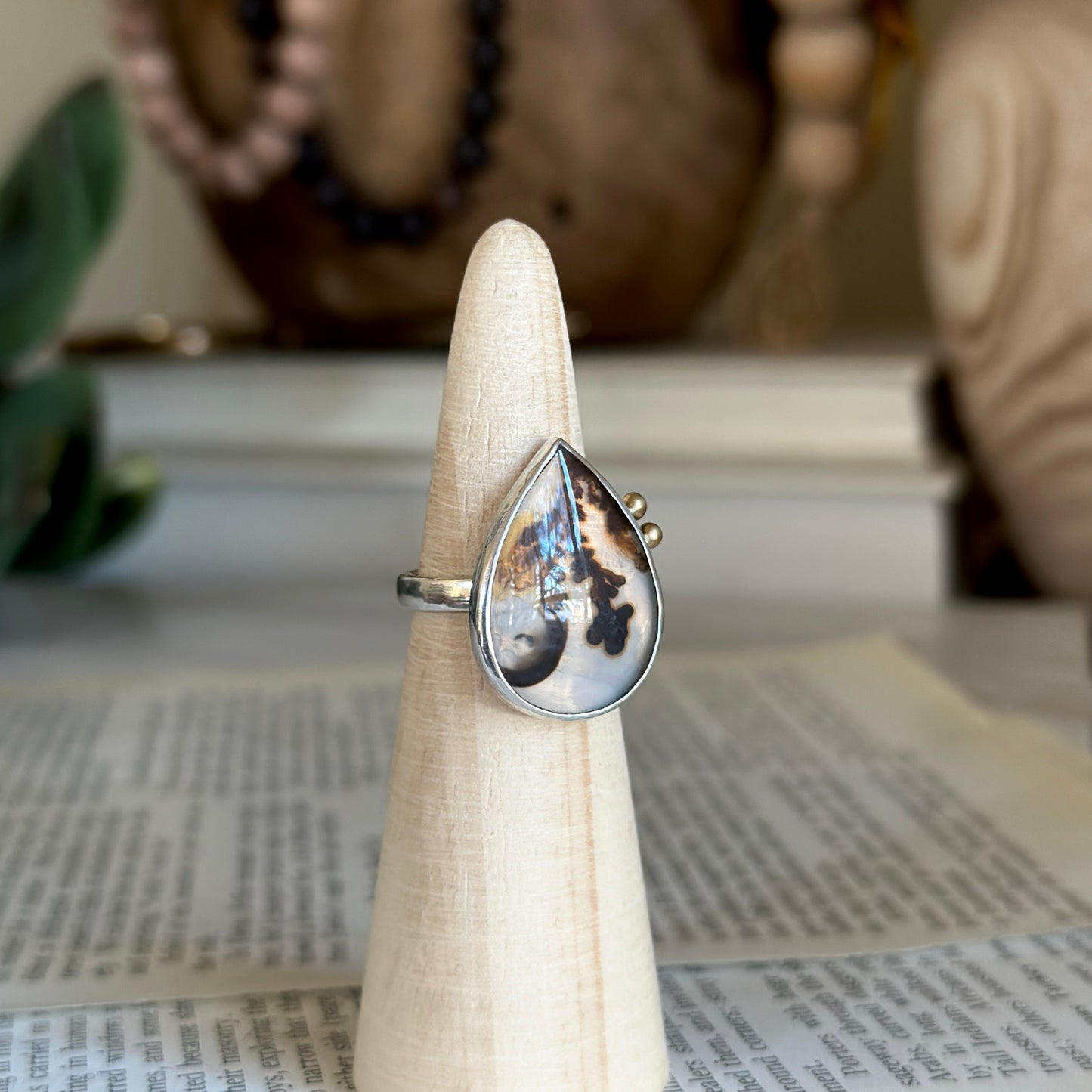 Dendritic Agate Doublet Ring - Sterling & 18K - Sz 7