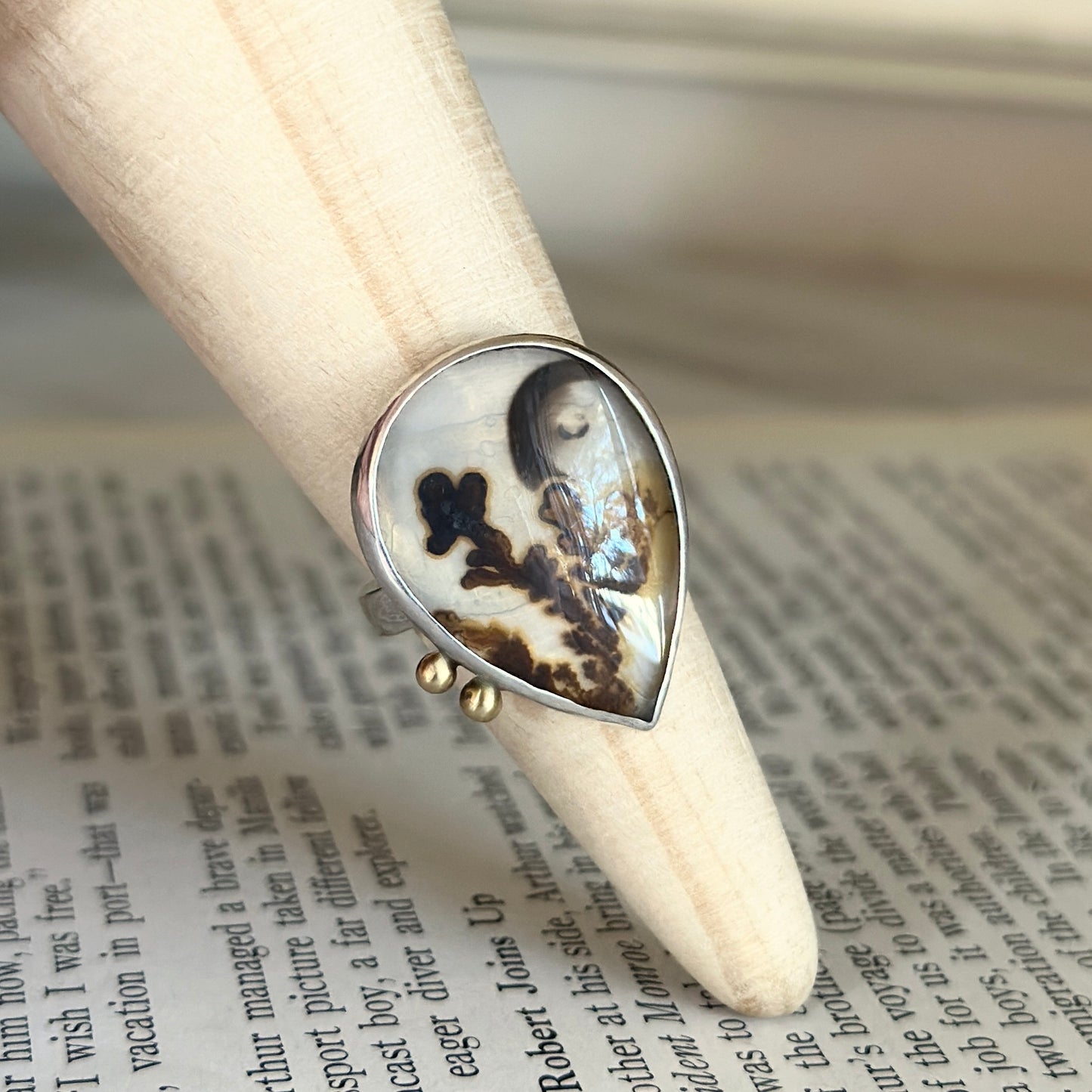 Dendritic Agate Doublet Ring - Sterling & 18K - Sz 7
