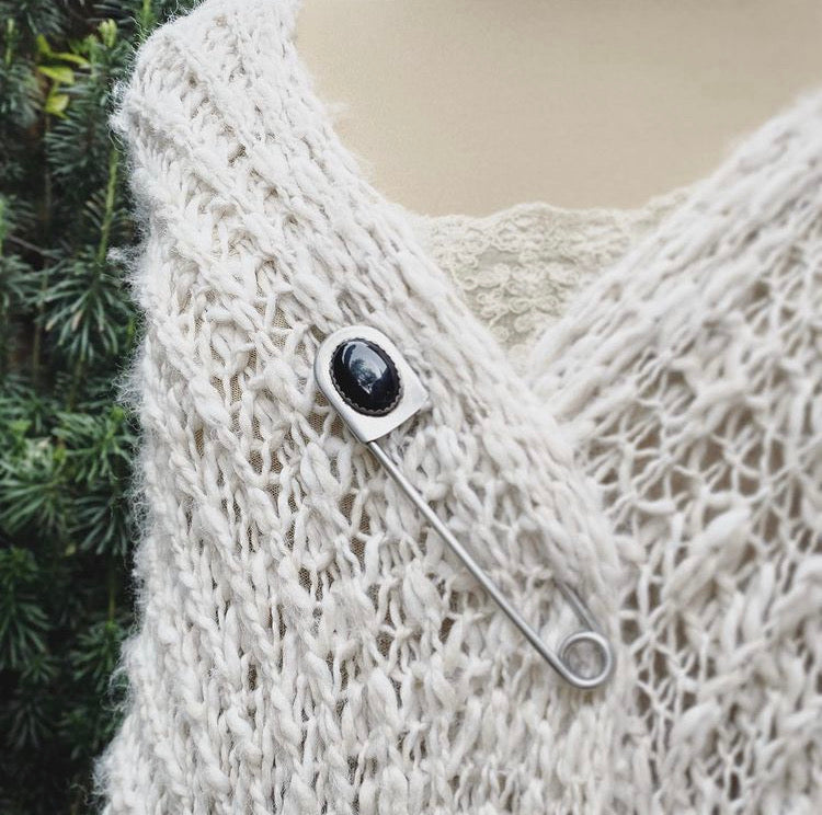Onyx Safety Pin - Keychain, Sweater Pin or Brooch
