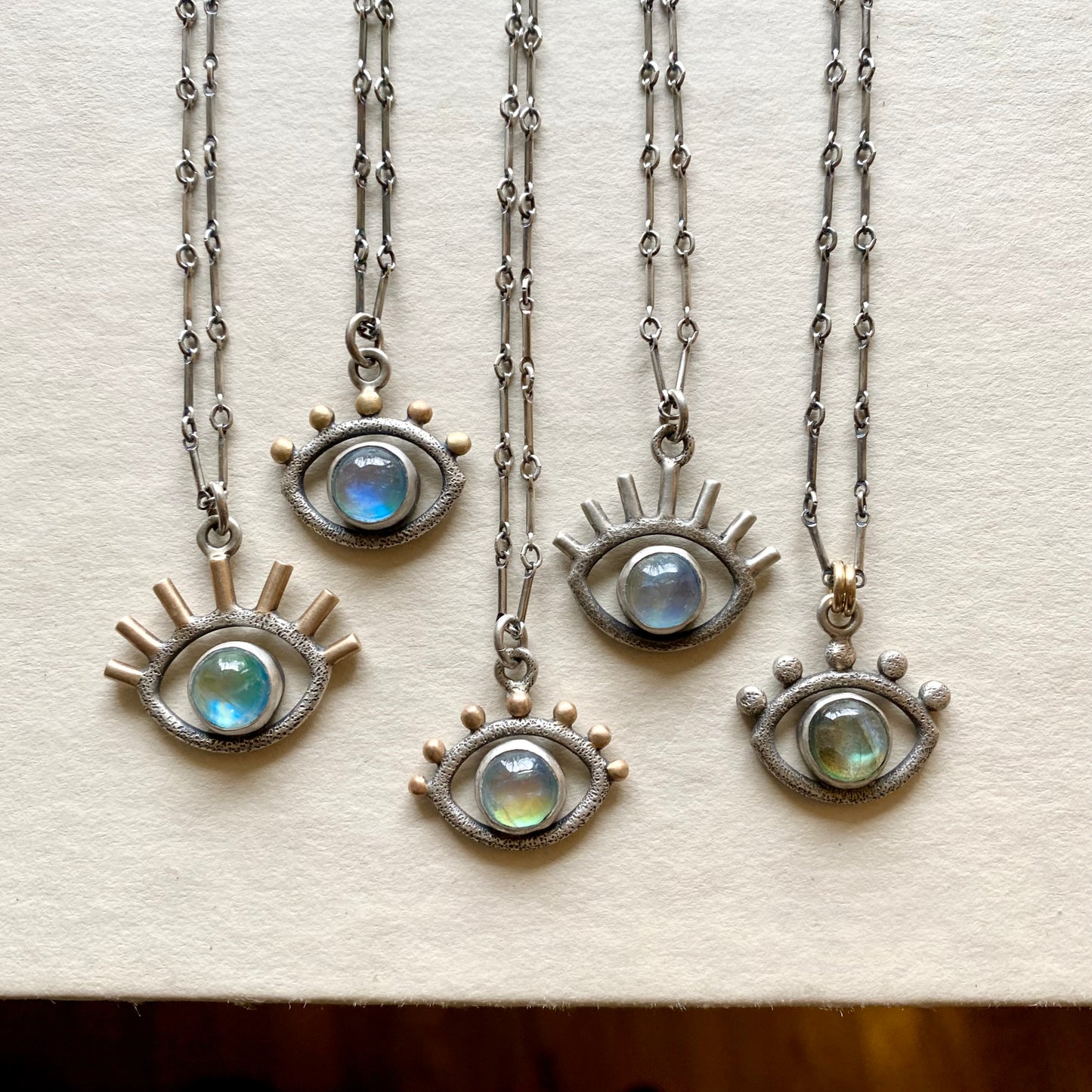 MOOD STONE Eye Necklace - Color-Changing GEMSTONE Mood Jewelry - Sterling, Moonstone & Labradorite