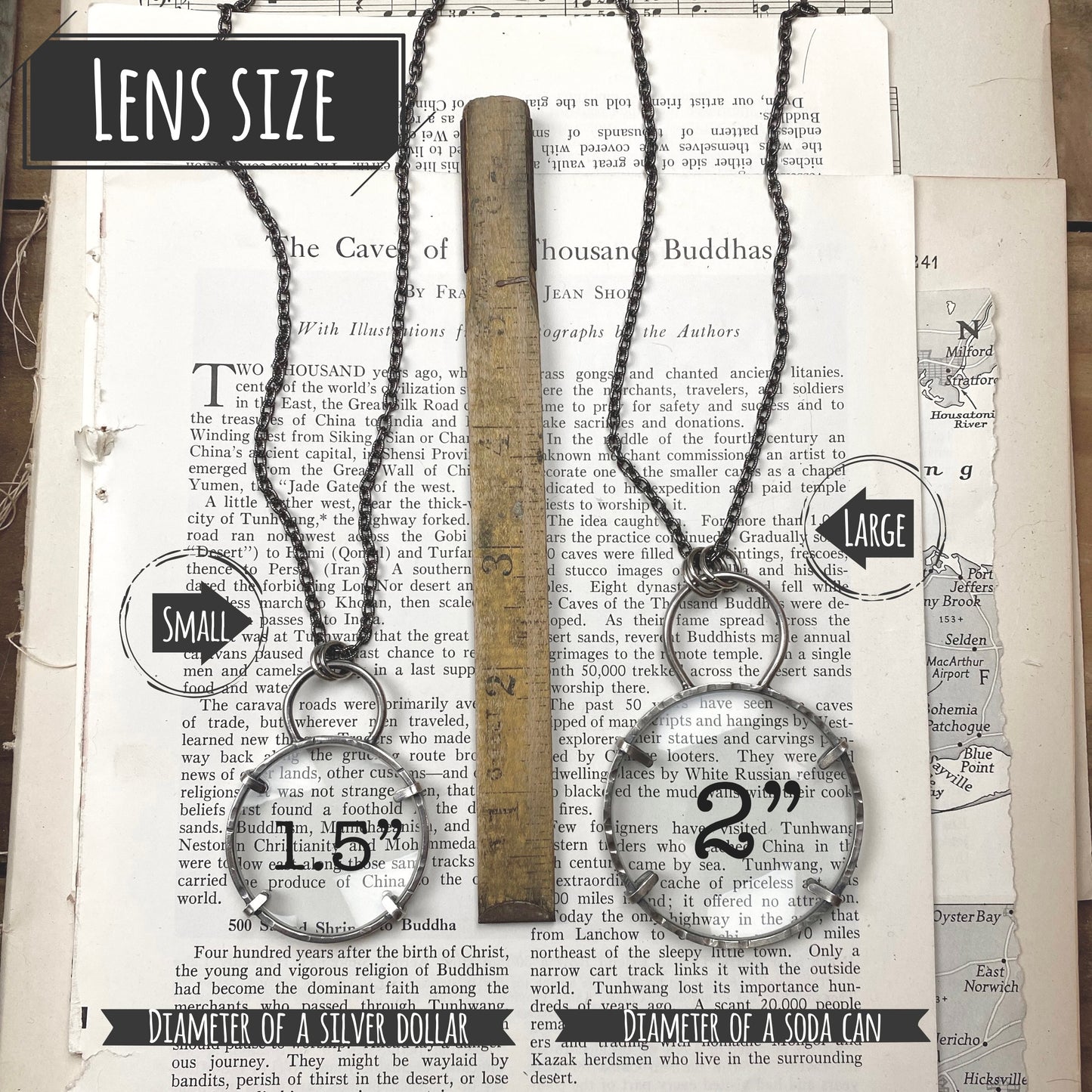 5x Magnifying Glass Monocle Necklace - Sterling Silver - Small 1.5" Lens