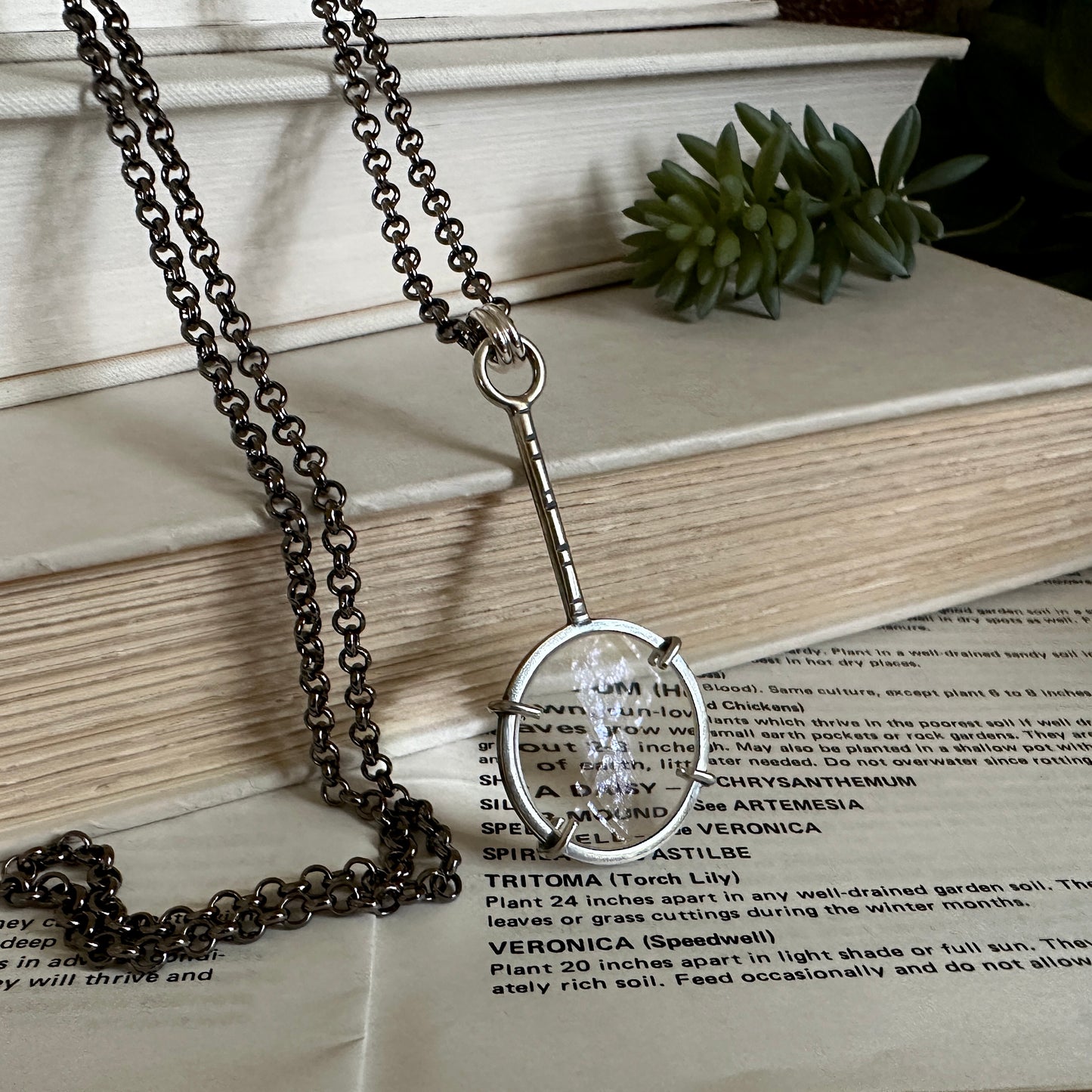 5x Magnifying Glass Monocle Necklace - Sterling Silver - Mini 1" Lens