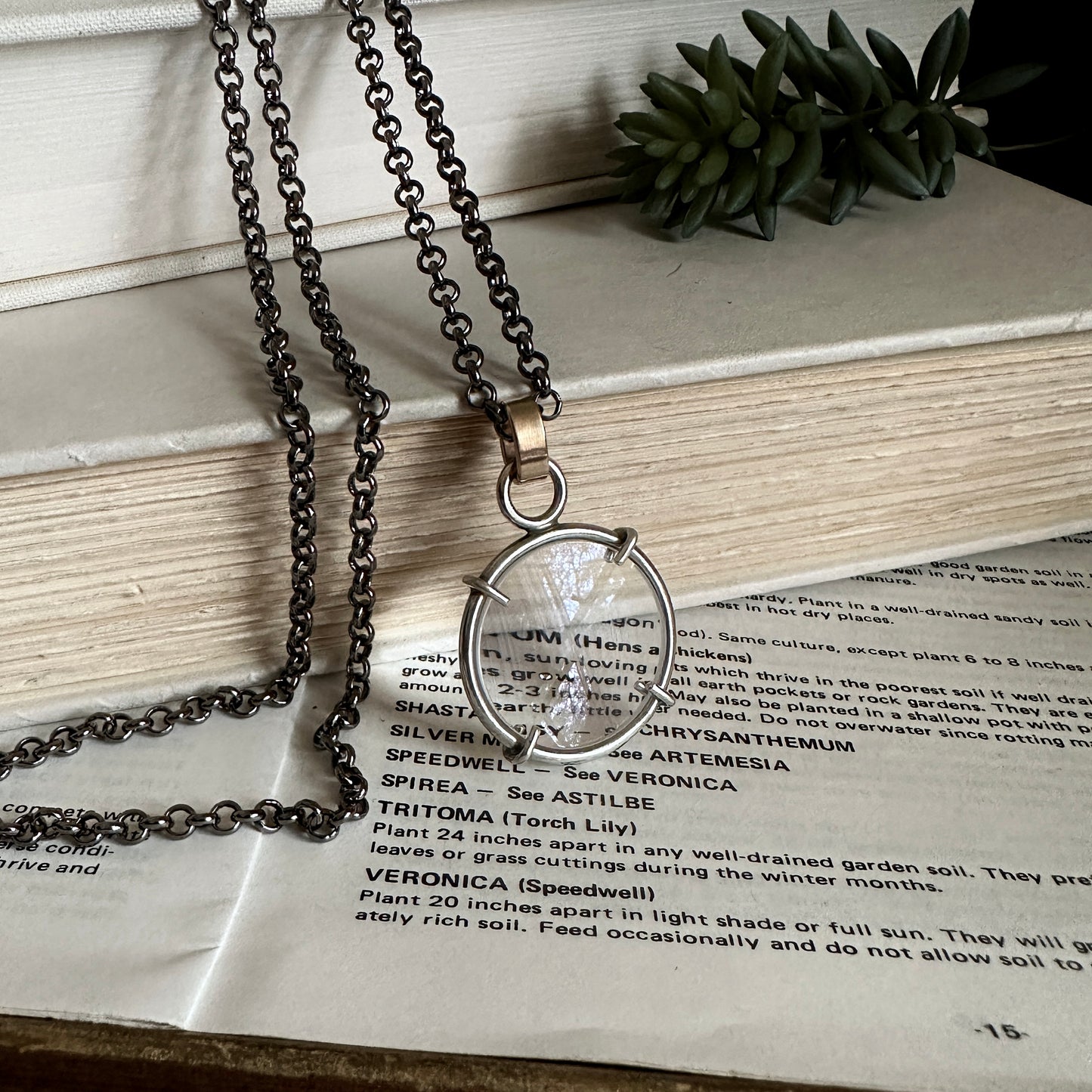 5x Magnifying Glass Monocle Necklace - Sterling w/ Brass - Mini 1" Lens