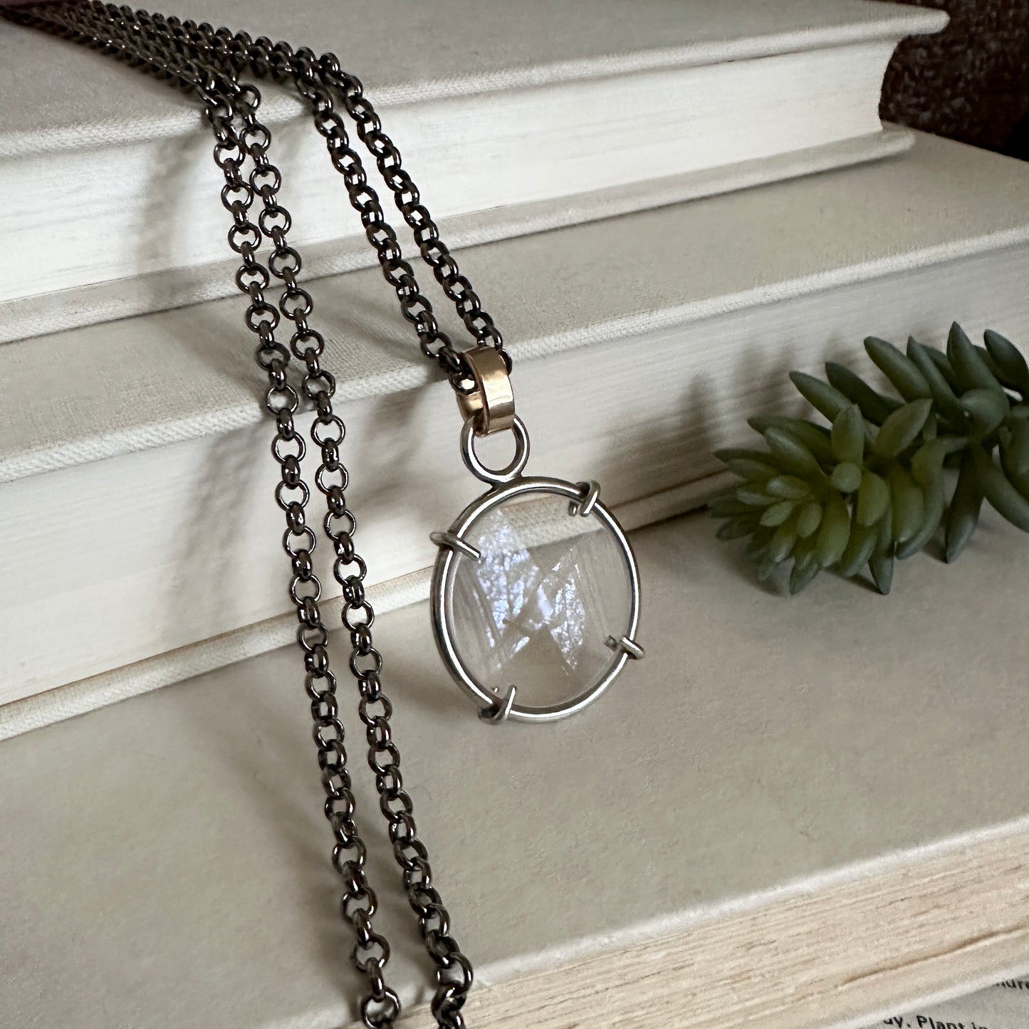 5x Magnifying Glass Monocle Necklace - Sterling w/ Brass - Mini 1" Lens