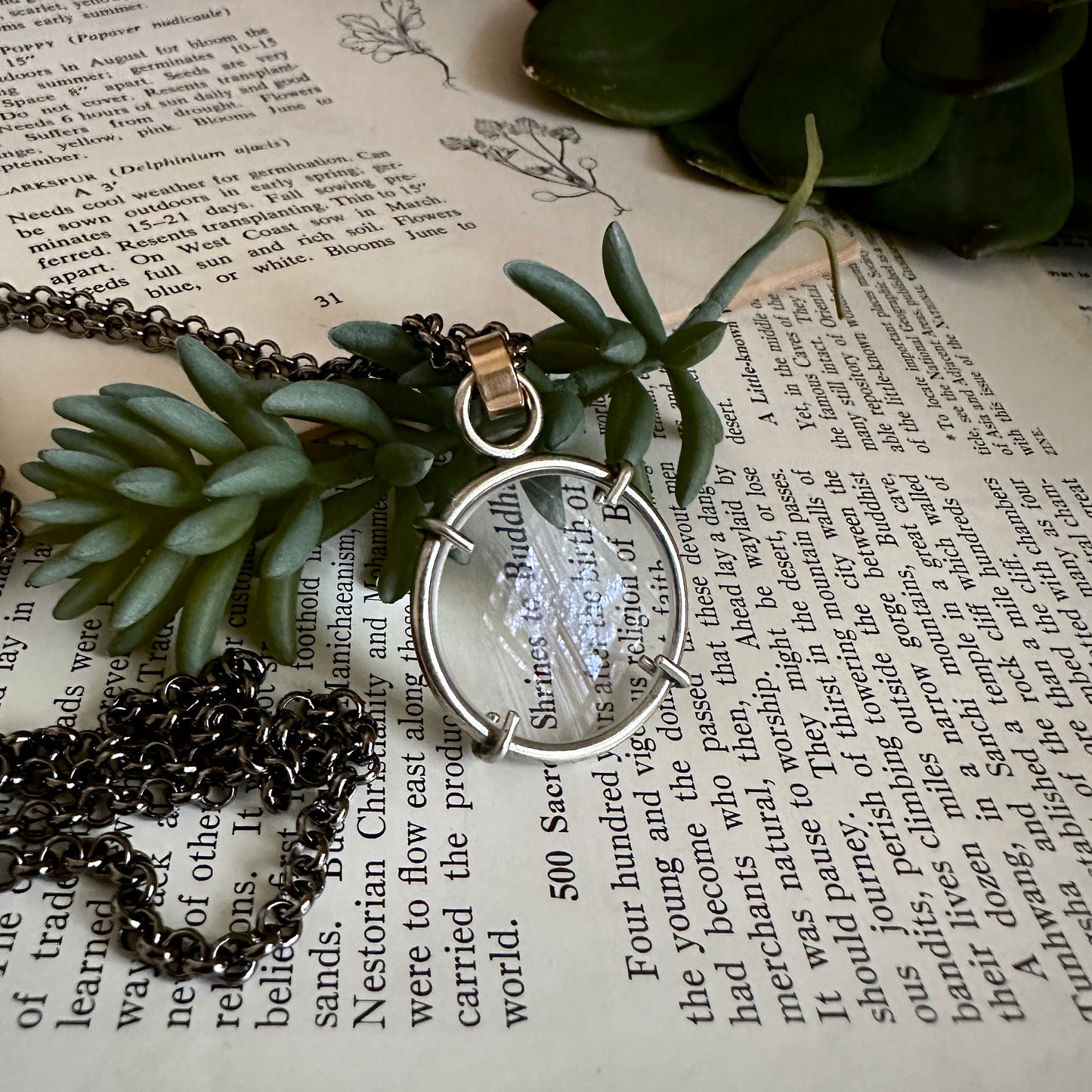 5x Magnifying Glass Monocle Necklace - Sterling w/ Brass - Mini 1" Lens