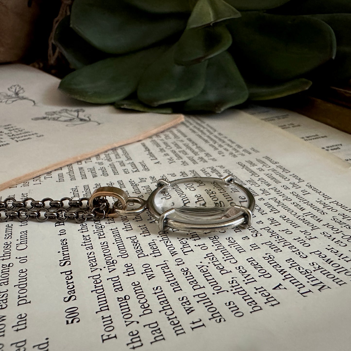 5x Magnifying Glass Monocle Necklace - Sterling w/ Brass - Mini 1" Lens