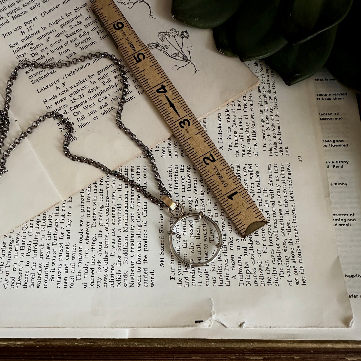 5x Magnifying Glass Monocle Necklace - Sterling w/ Brass - Mini 1" Lens