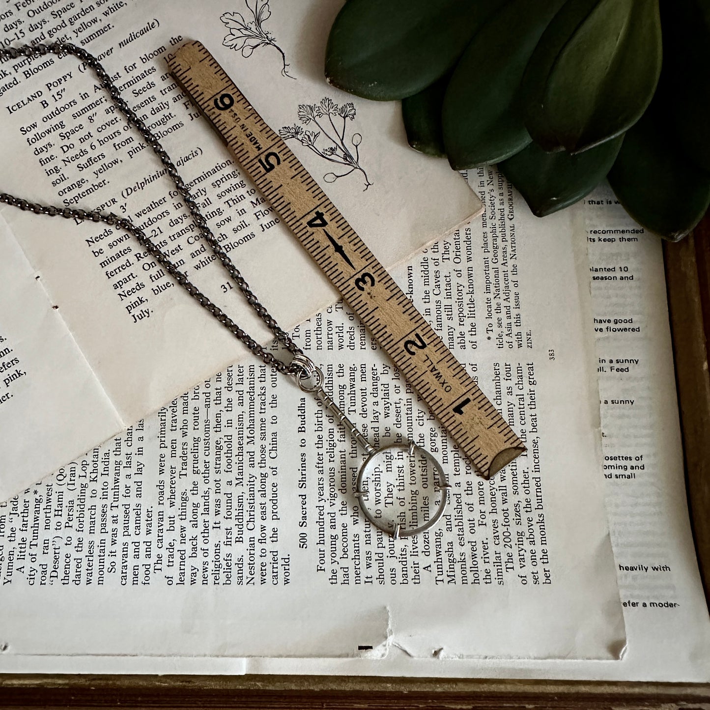 5x Magnifying Glass Monocle Necklace - Sterling Silver - Mini 1" Lens