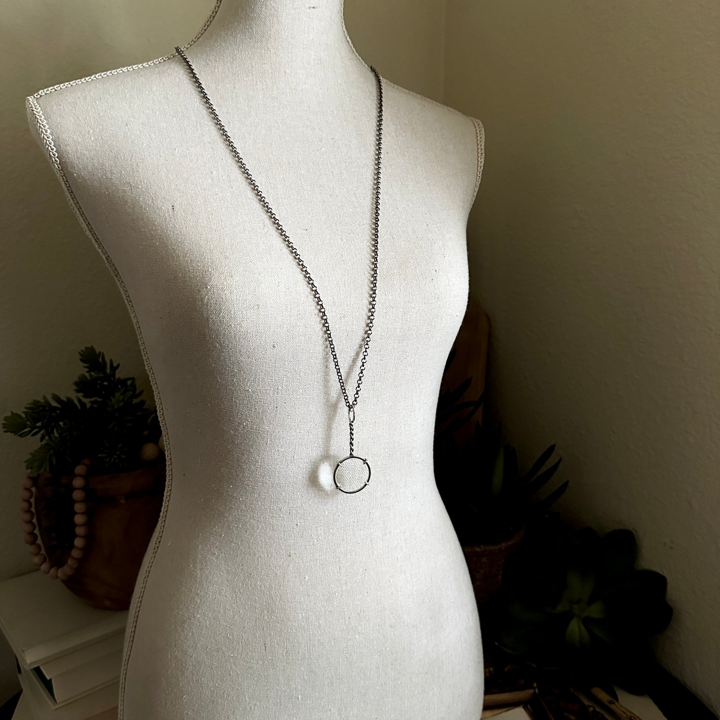 5x Magnifying Glass Monocle Necklace - Sterling Silver - Mini 1" Lens