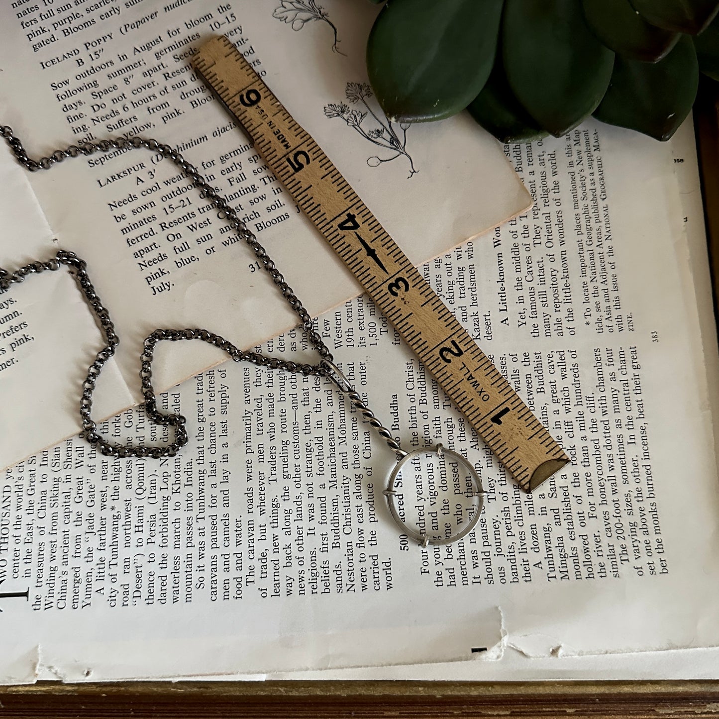 5x Magnifying Glass Monocle Necklace - Sterling Silver - Mini 1" Lens