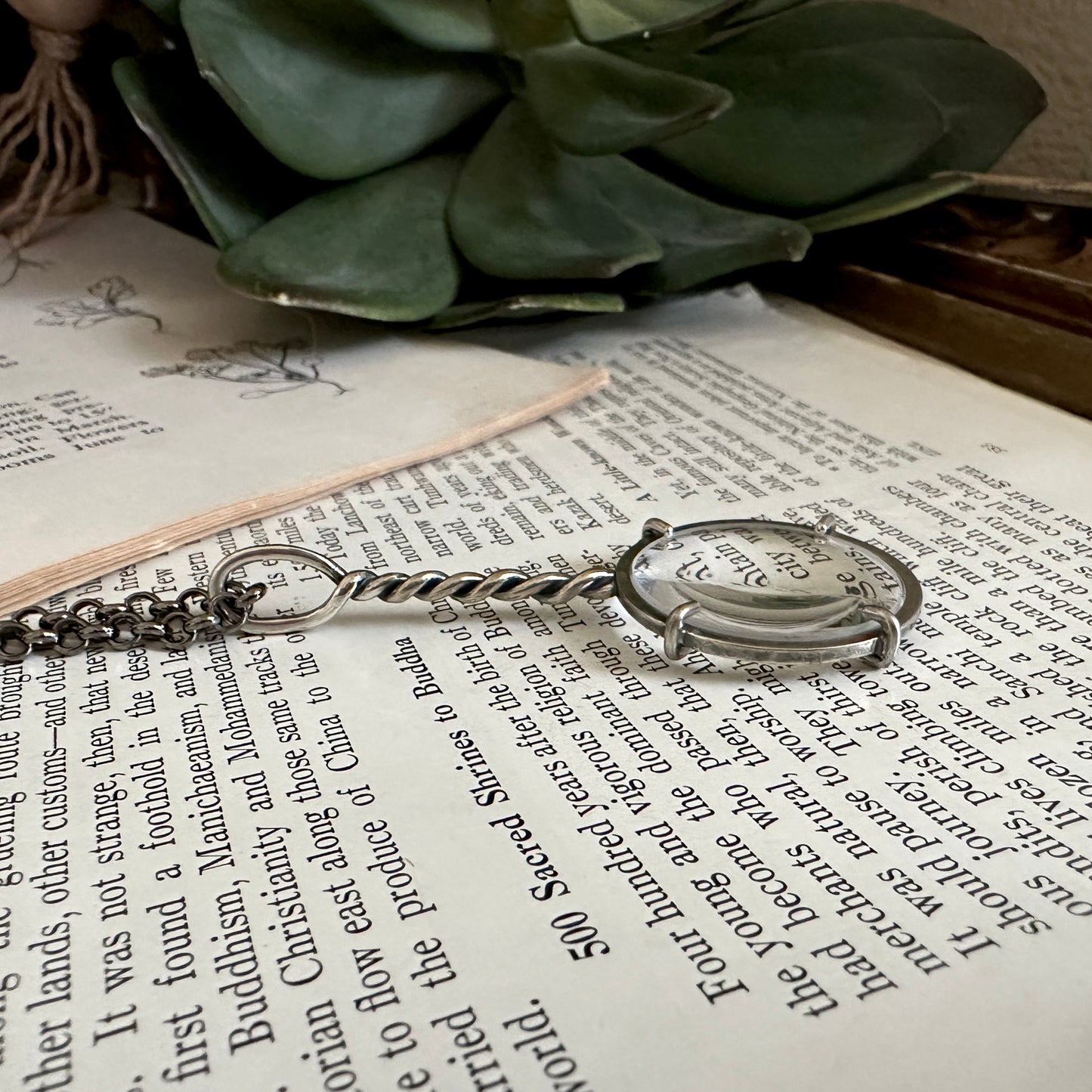 5x Magnifying Glass Monocle Necklace - Sterling Silver - Mini 1" Lens