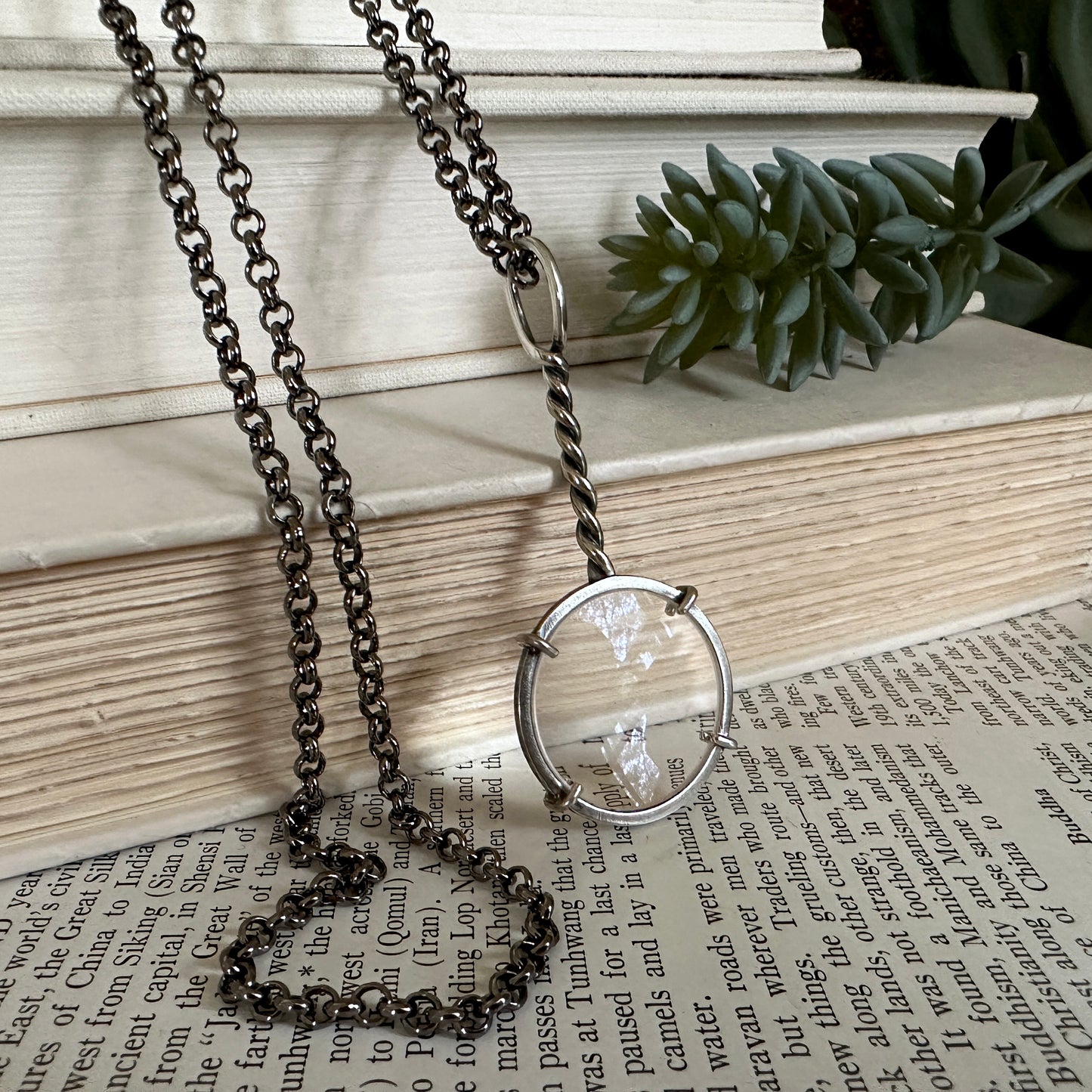 5x Magnifying Glass Monocle Necklace - Sterling Silver - Mini 1" Lens