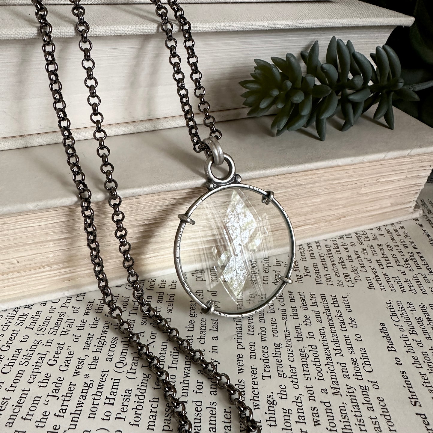 5x Magnifying Glass Monocle Necklace - Sterling Silver - Small 1.5" Lens