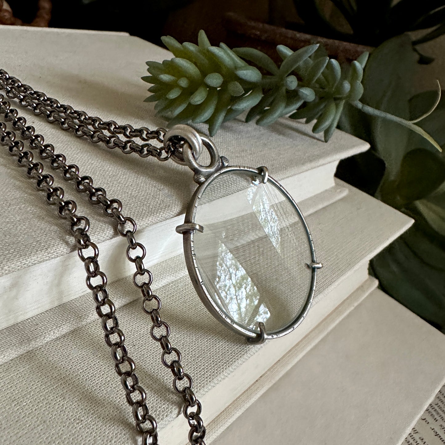 5x Magnifying Glass Monocle Necklace - Sterling Silver - Small 1.5" Lens