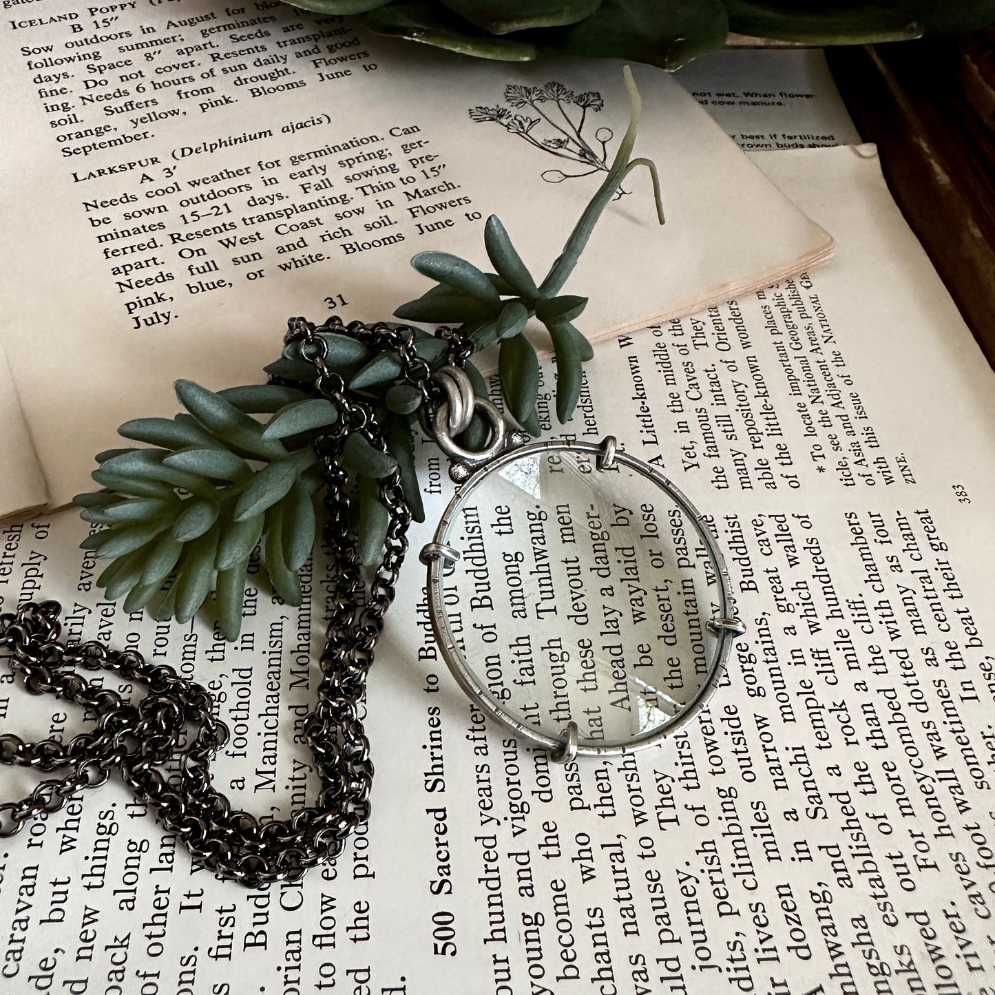 5x Magnifying Glass Monocle Necklace - Sterling Silver - Small 1.5" Lens