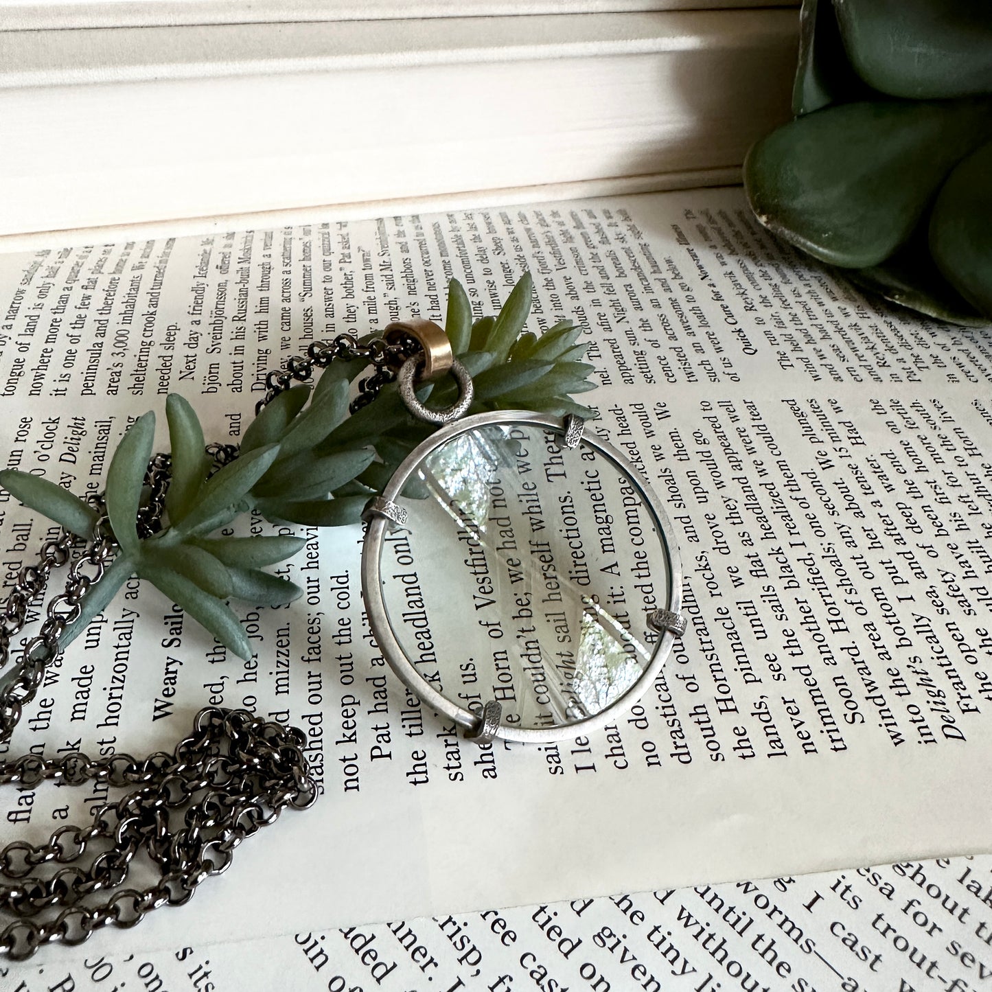 5x Magnifying Glass Monocle Necklace - Sterling Silver - Small 1.5" Lens
