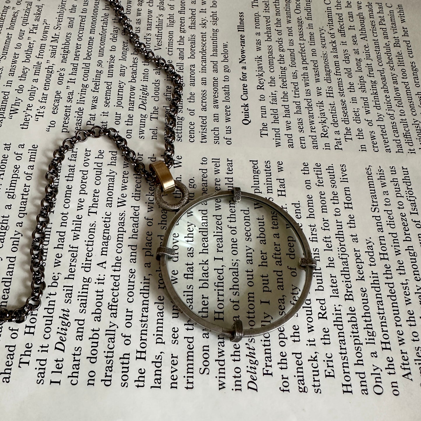 5x Magnifying Glass Monocle Necklace - Sterling Silver - Small 1.5" Lens
