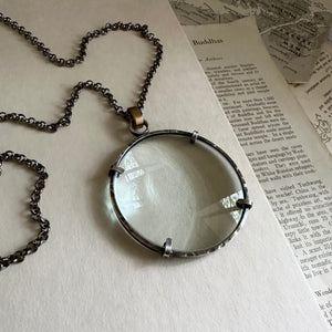 5x Magnifying Glass Monocle Necklace - Sterling w/ Brass - Large 2" Lens