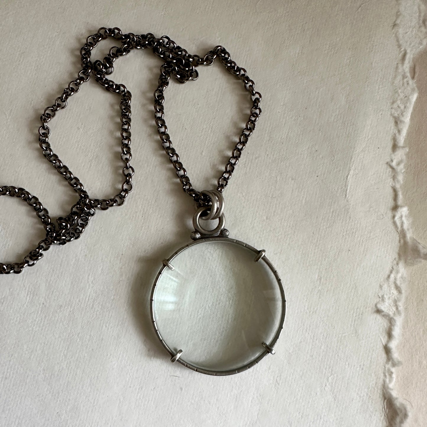 5x Magnifying Glass Monocle Necklace - Sterling Silver - Small 1.5" Lens