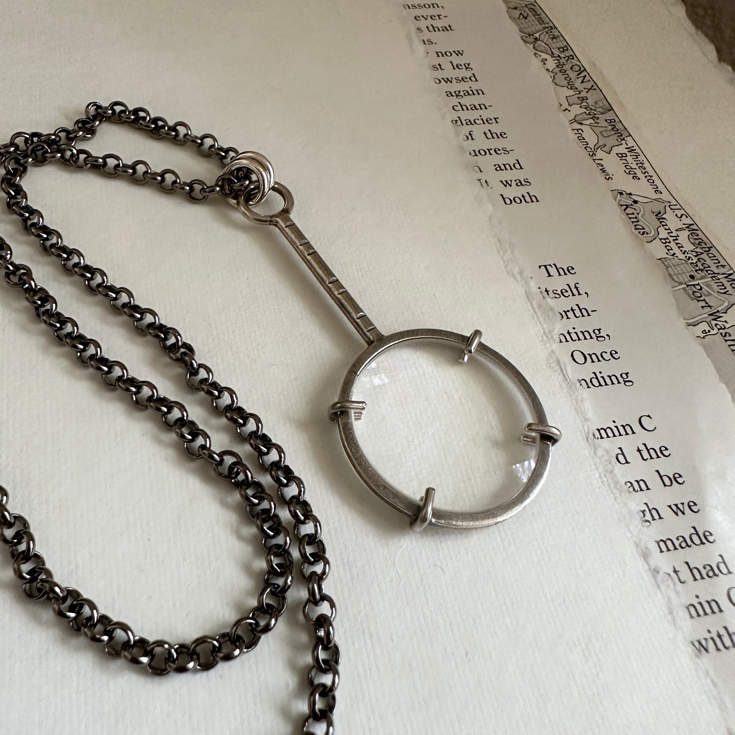 5x Magnifying Glass Monocle Necklace - Sterling Silver - Mini 1" Lens
