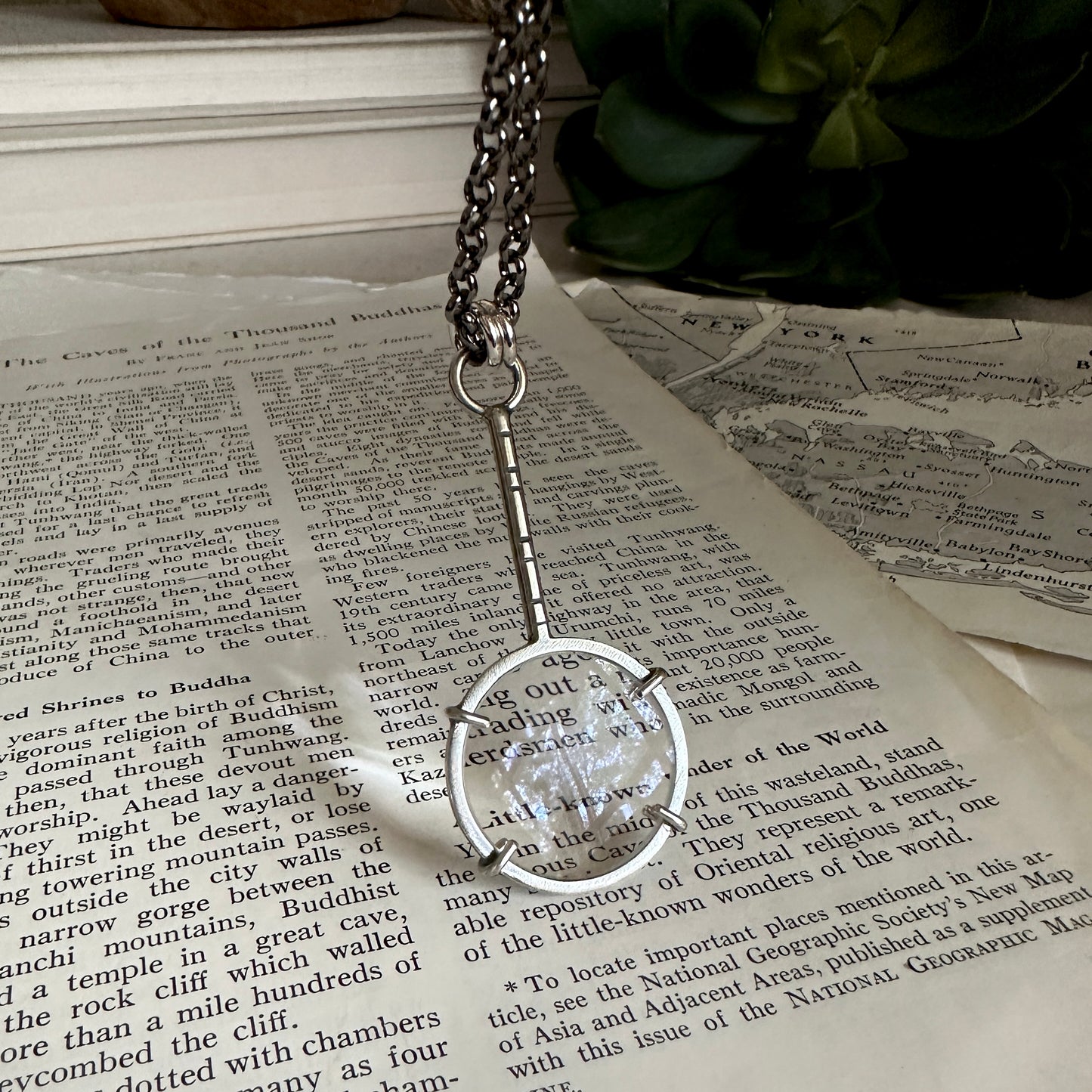 5x Magnifying Glass Monocle Necklace - Sterling Silver - Mini 1" Lens