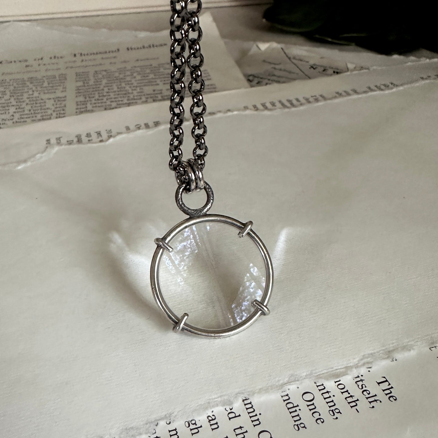 5x Magnifying Glass Monocle Necklace - Sterling Silver - Mini 1" Lens