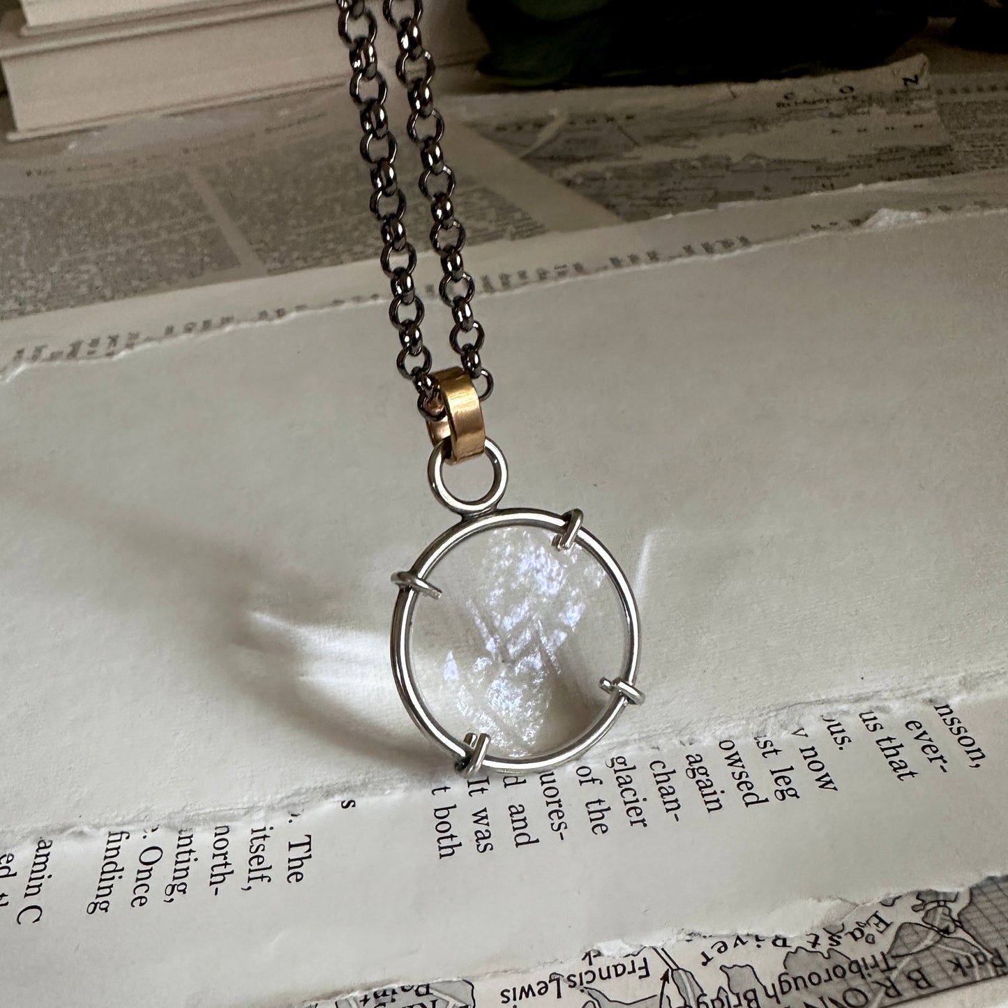 5x Magnifying Glass Monocle Necklace - Sterling w/ Brass - Mini 1" Lens