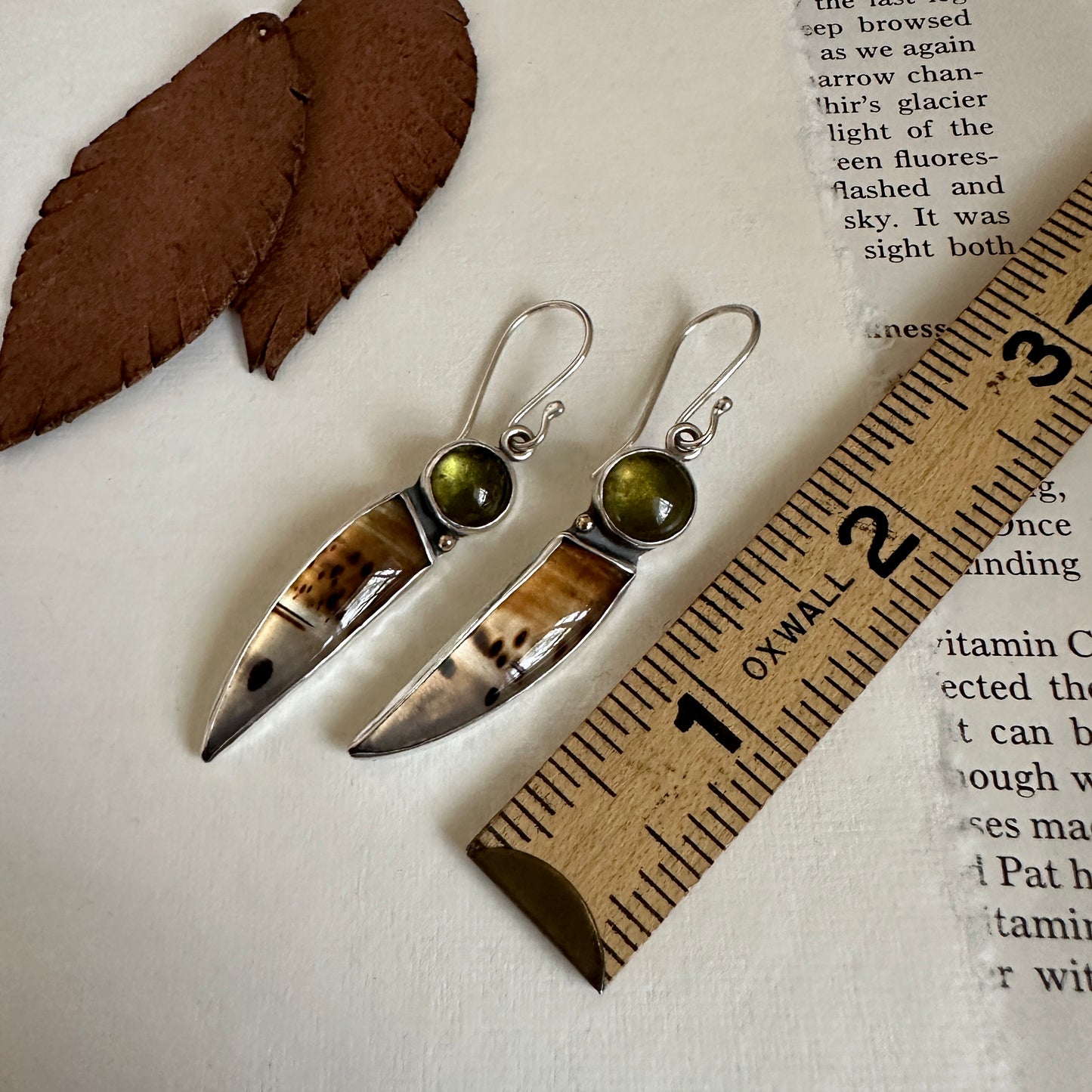 Narmada River Agate and Peridot Convertible Earrings - Sterling, 18K & Removable Leather Feathers