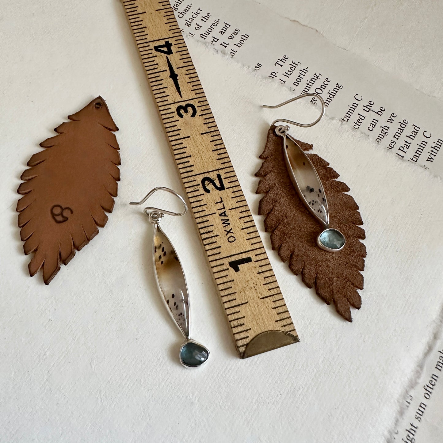 Convertible Narmada River Agate & London Blue Topaz Earrings - Sterling & Removable Leather Feathers