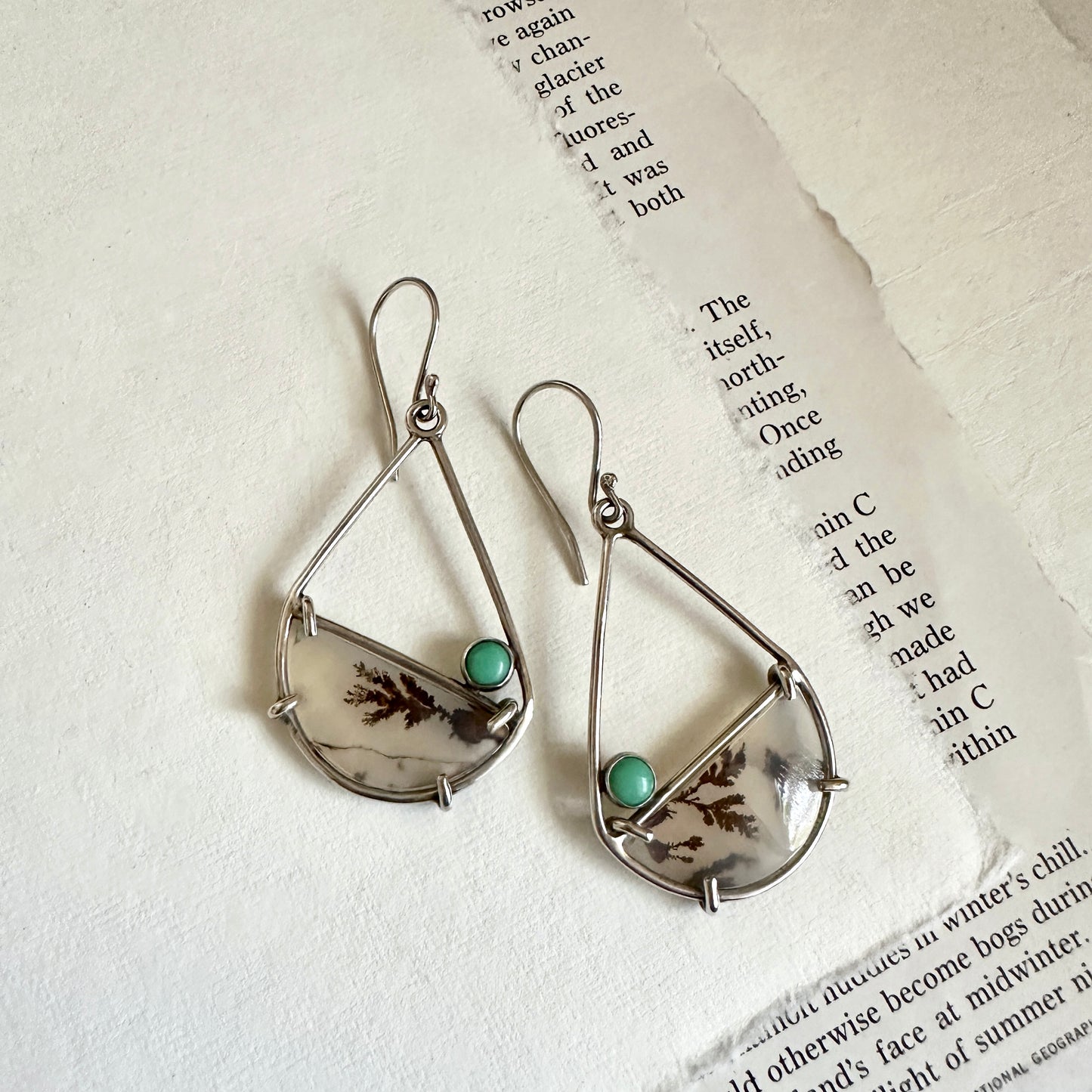 Dendritic Agate and Variscite Earrings - Sterling Silver