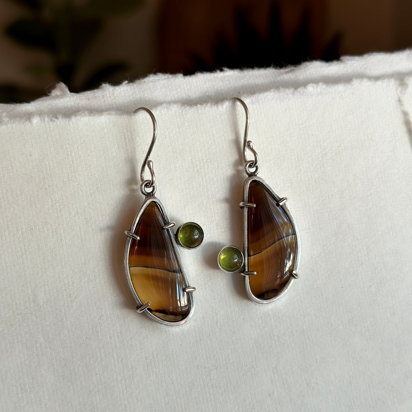 Montana Agate and Peridot Earrings - Sterling Silver