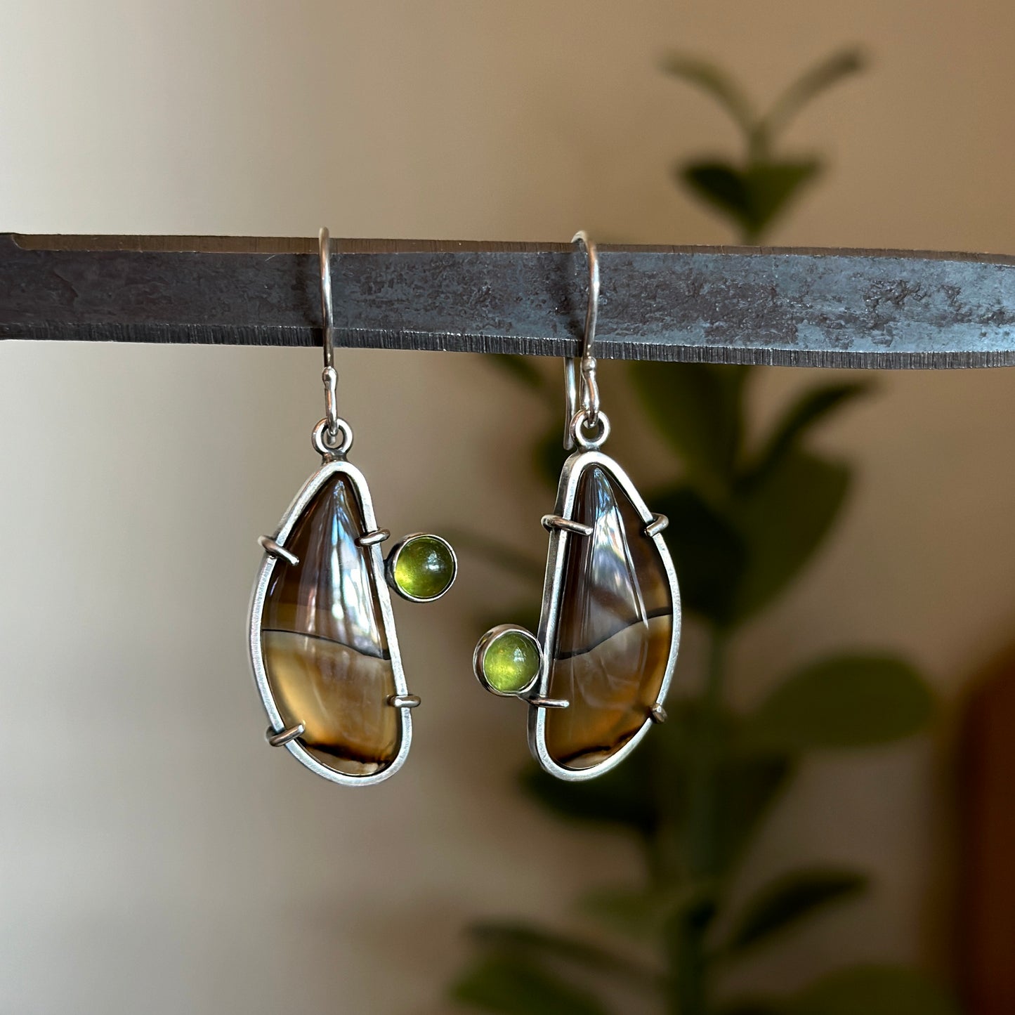 Montana Agate and Peridot Earrings - Sterling Silver