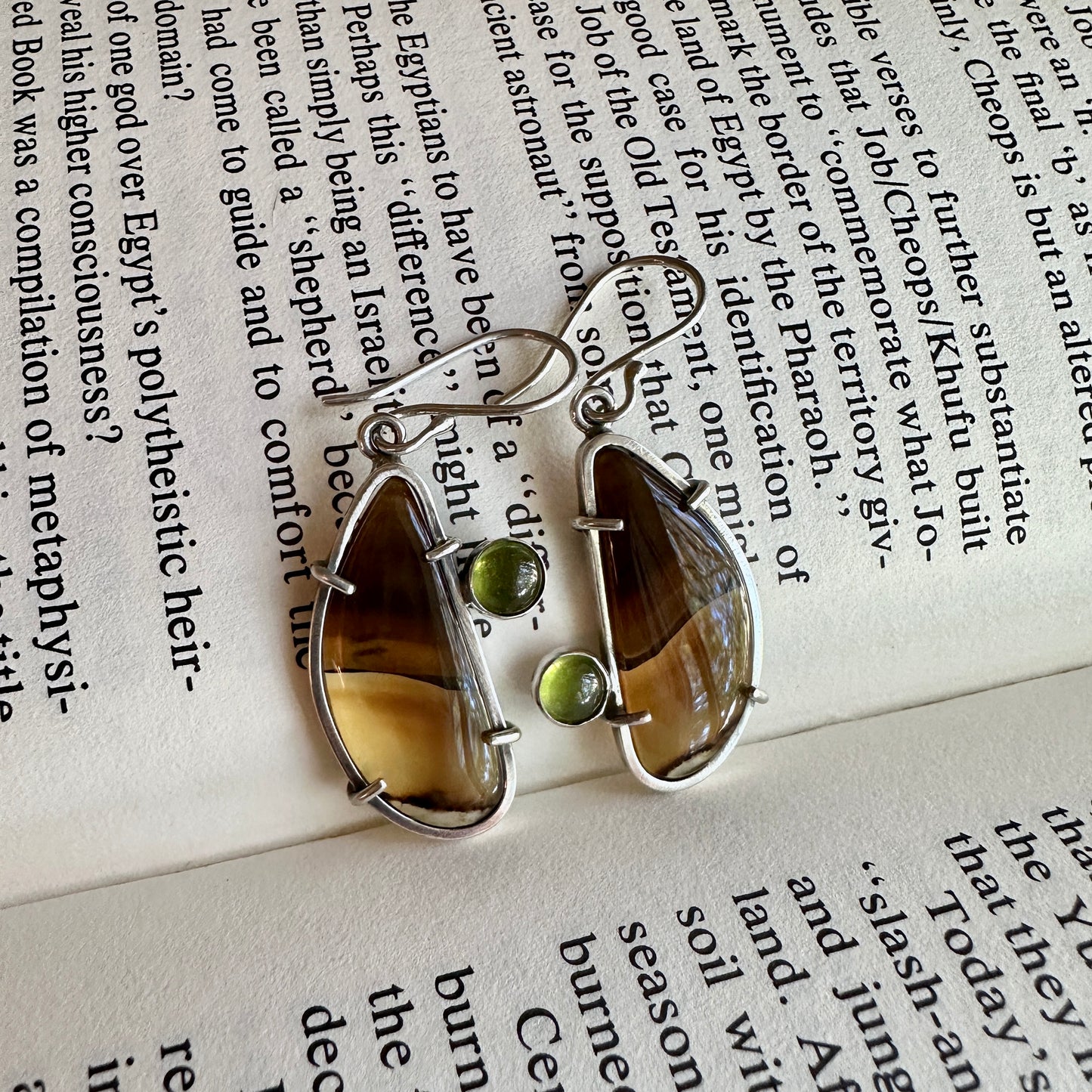 Montana Agate and Peridot Earrings - Sterling Silver