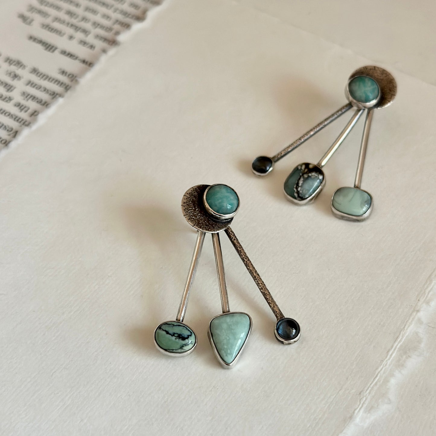 Convertible 3-Way Earrings - Sterling & New Lander Turquoise, London Blue Topaz & Amelia Teal Amazonite
