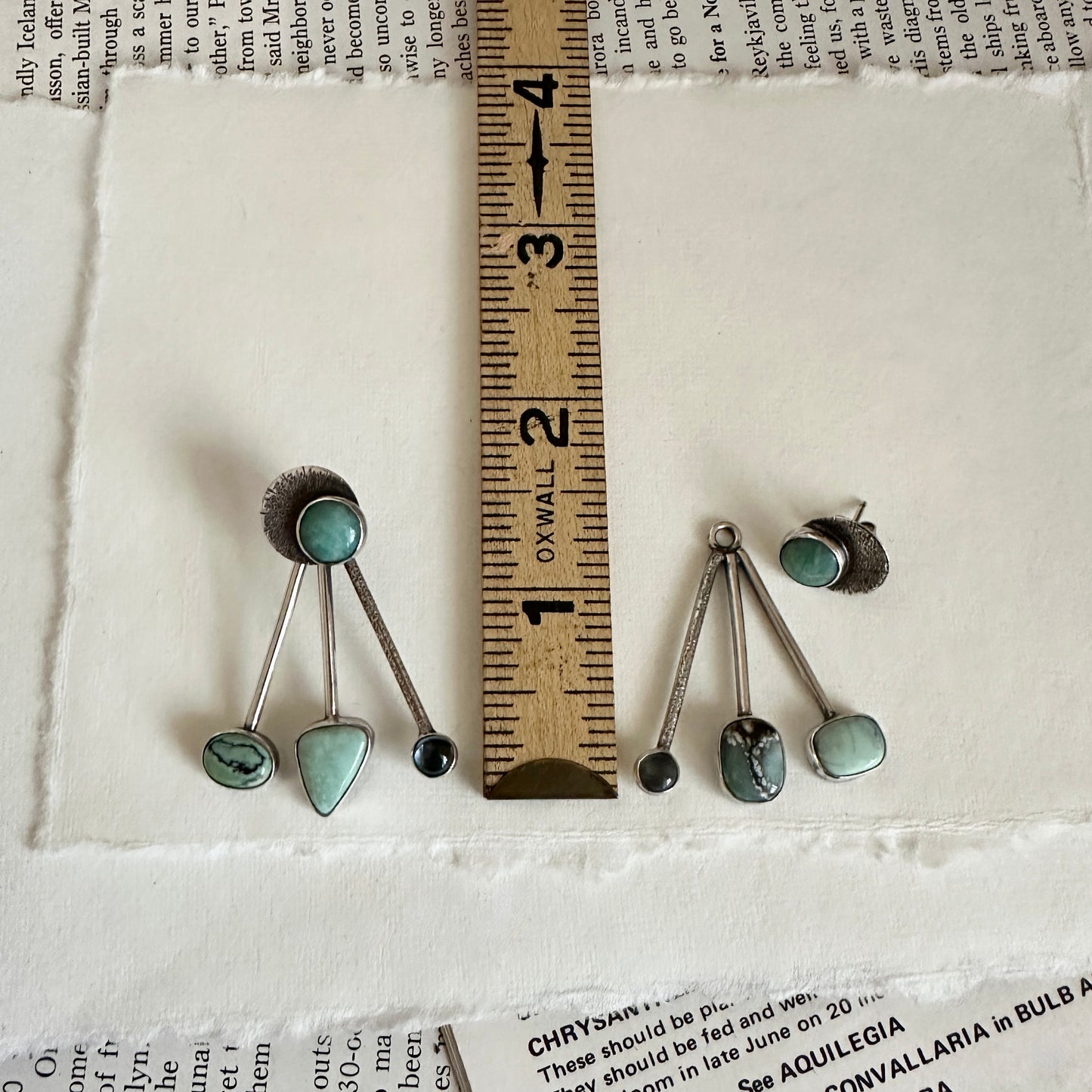 Convertible 3-Way Earrings - Sterling & New Lander Turquoise, London Blue Topaz & Amelia Teal Amazonite
