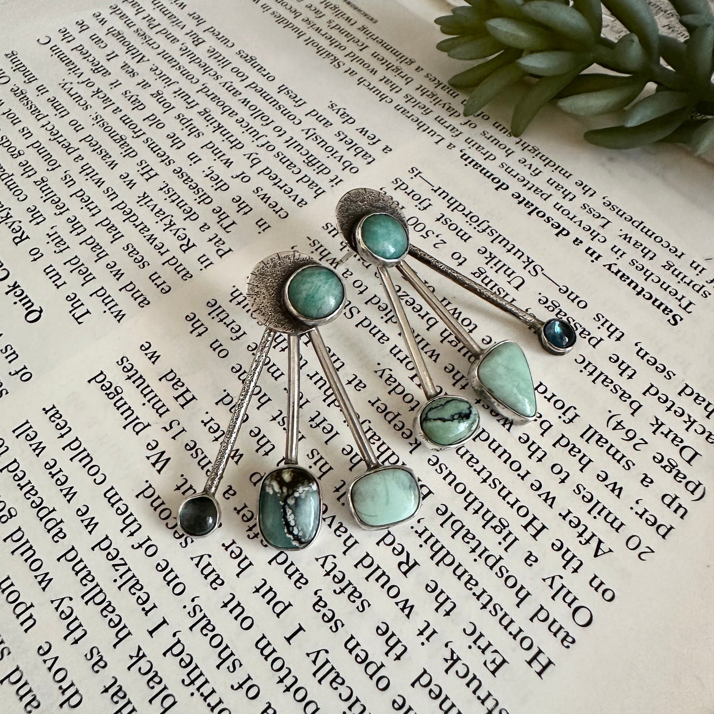 Convertible 3-Way Earrings - Sterling & New Lander Turquoise, London Blue Topaz & Amelia Teal Amazonite