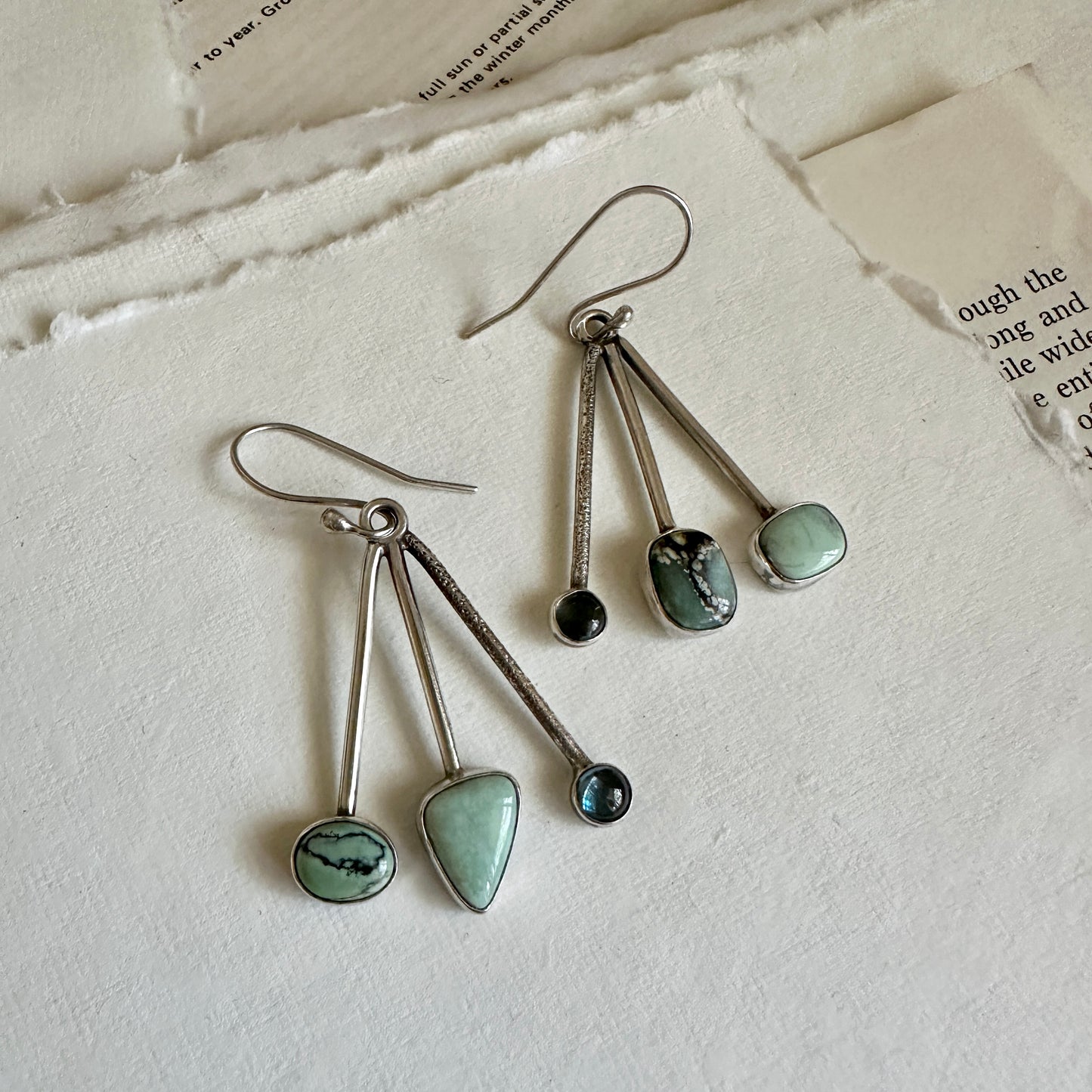 Convertible 3-Way Earrings - Sterling & New Lander Turquoise, London Blue Topaz & Amelia Teal Amazonite