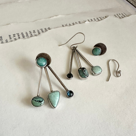 Convertible 3-Way Earrings - Sterling & New Lander Turquoise, London Blue Topaz & Amelia Teal Amazonite